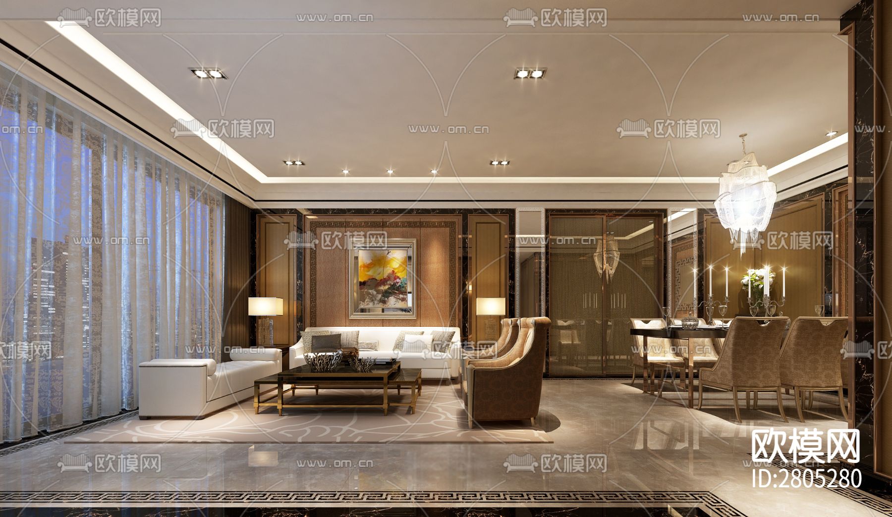 小区样板房室内CAD平面图下载（渲染图4）