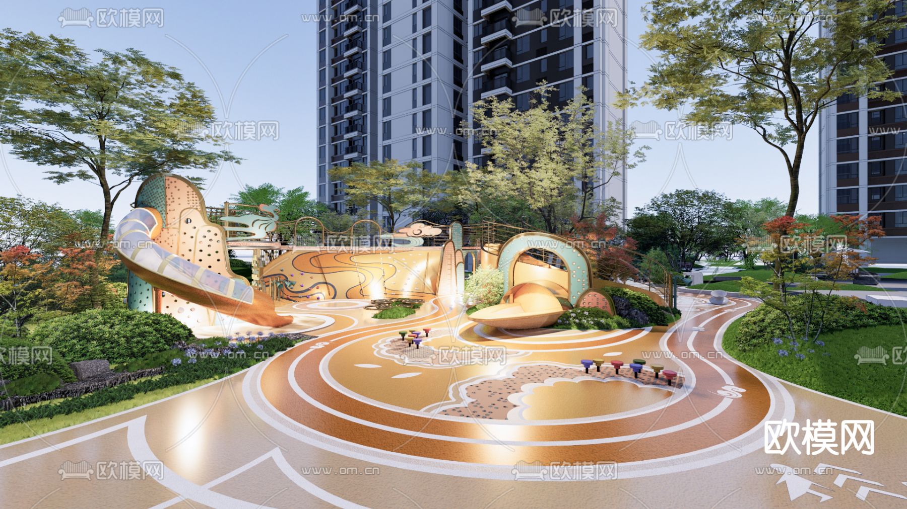 儿童游乐区 儿童器材su模型下载（渲染图2）