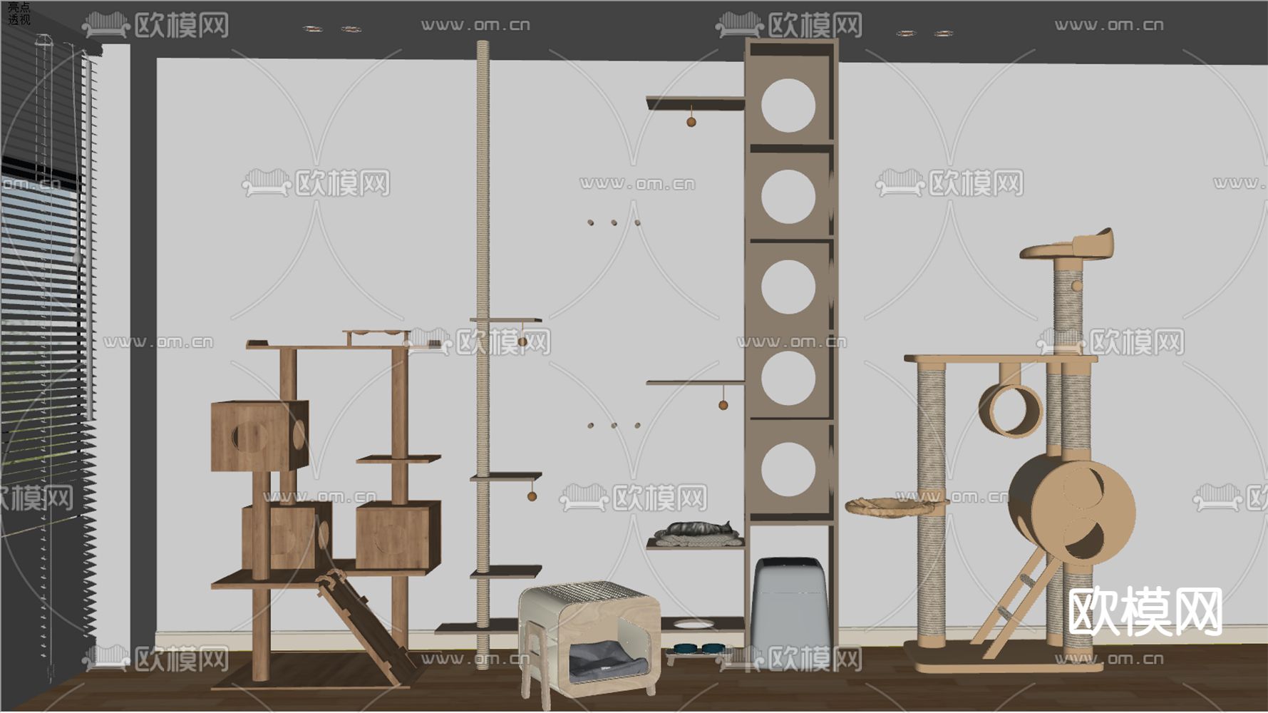 现代猫爬架 猫砂盆 猫窝su模型下载（渲染图2）