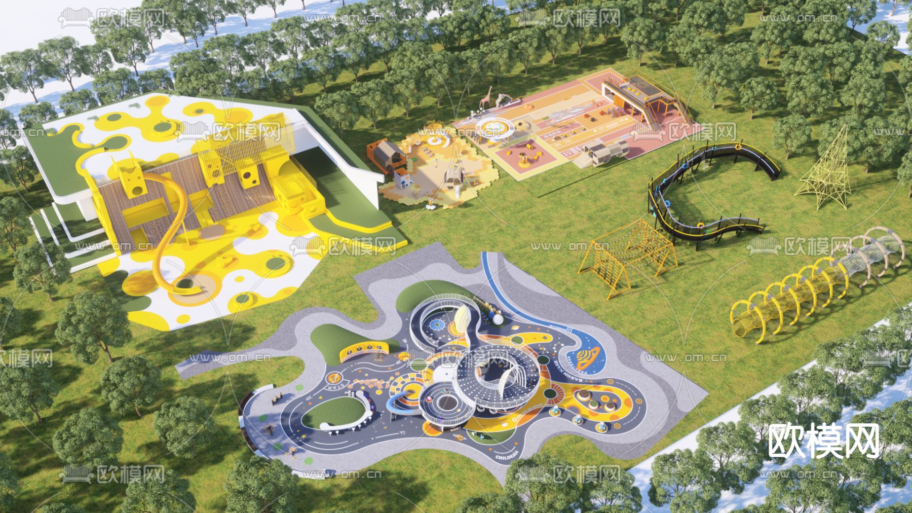 现代儿童游乐区su模型下载（渲染图1）