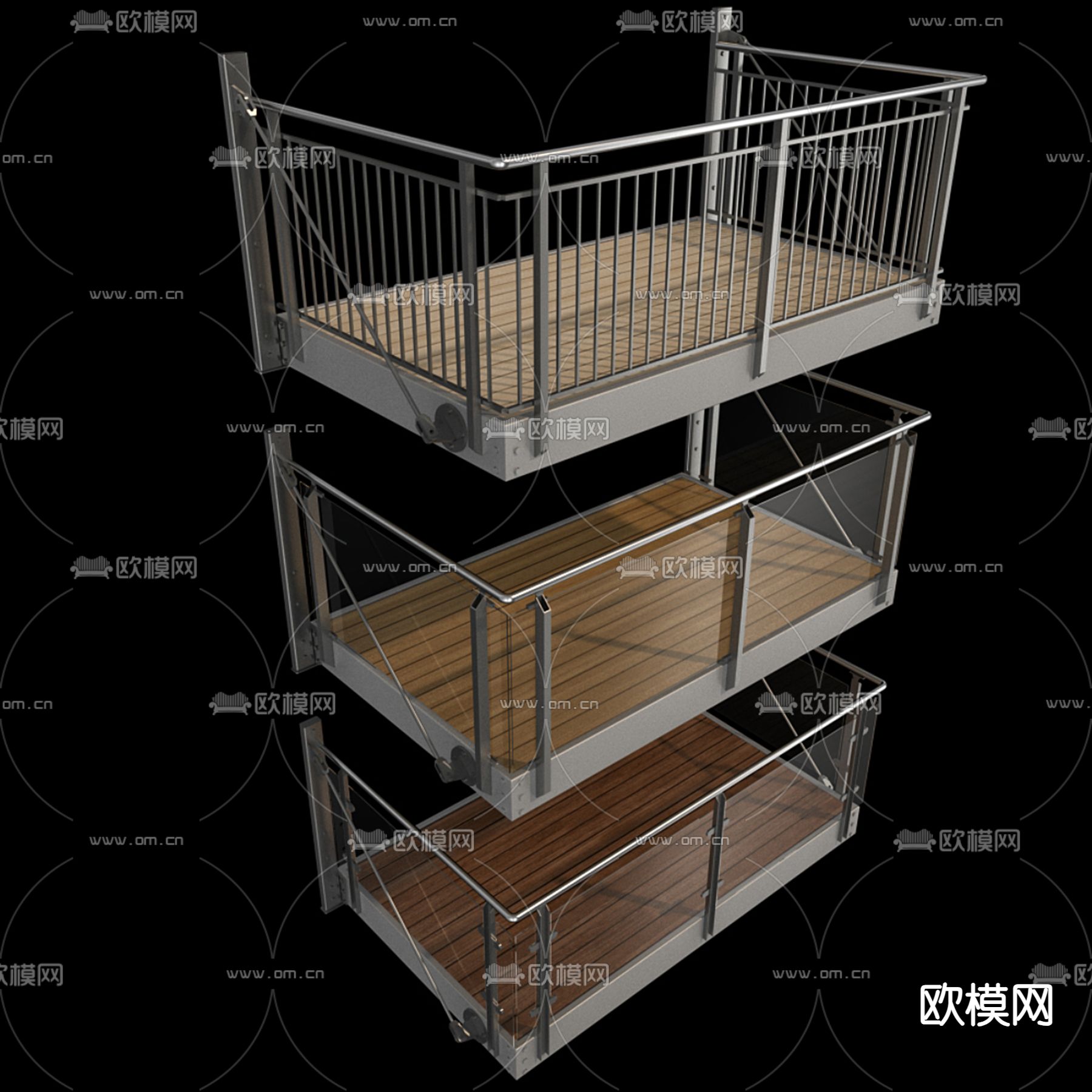 阳台栏杆 玻璃护栏3d模型下载（渲染图2）