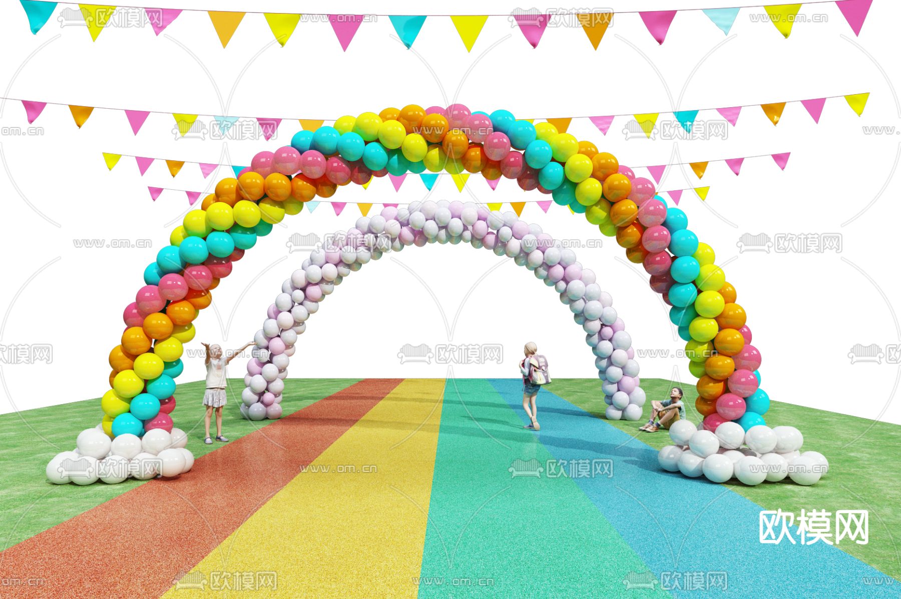 气球拱门 小彩旗 彩虹美陈3d模型下载