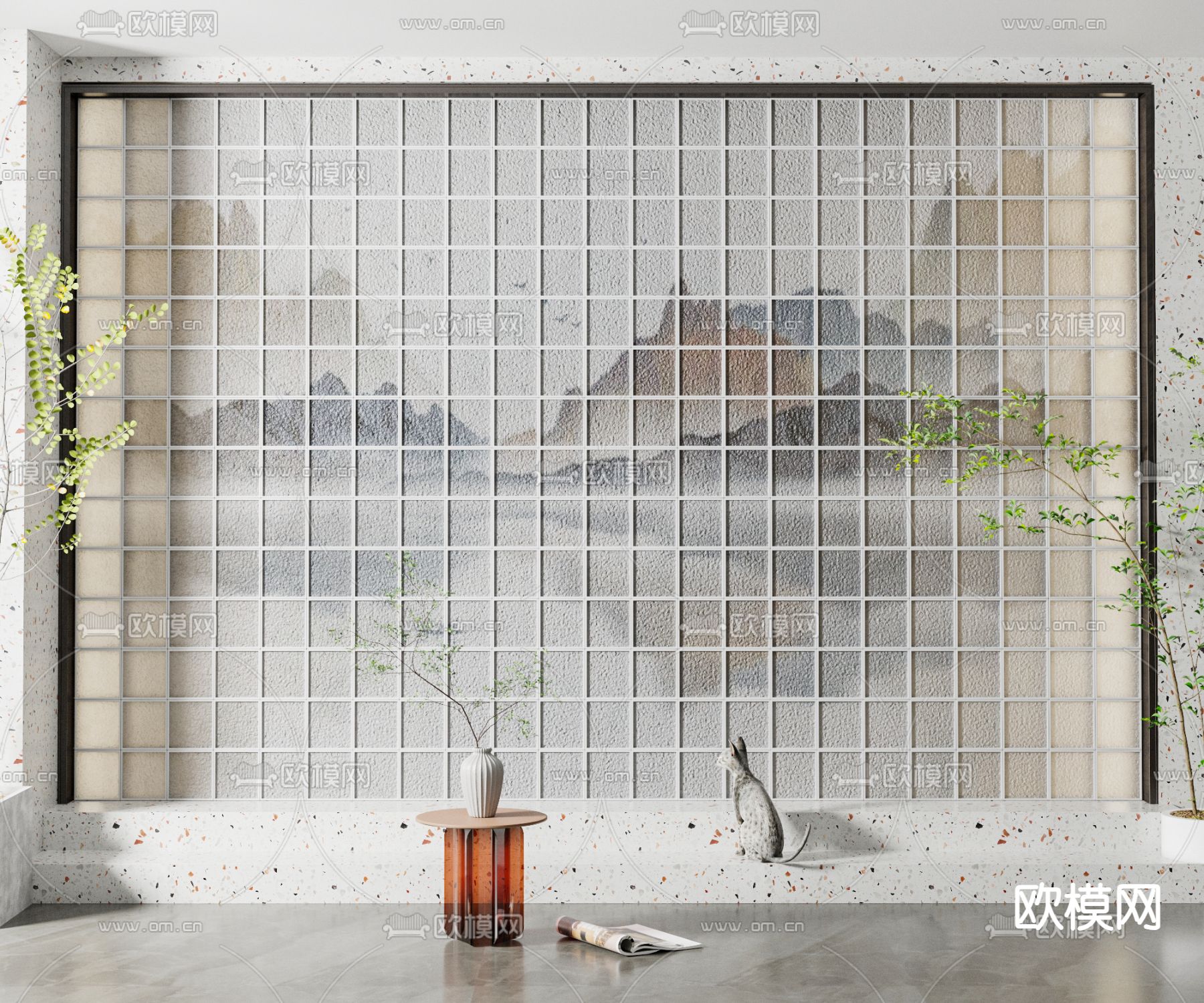 新中式背景墙 隔断su模型下载（渲染图1）