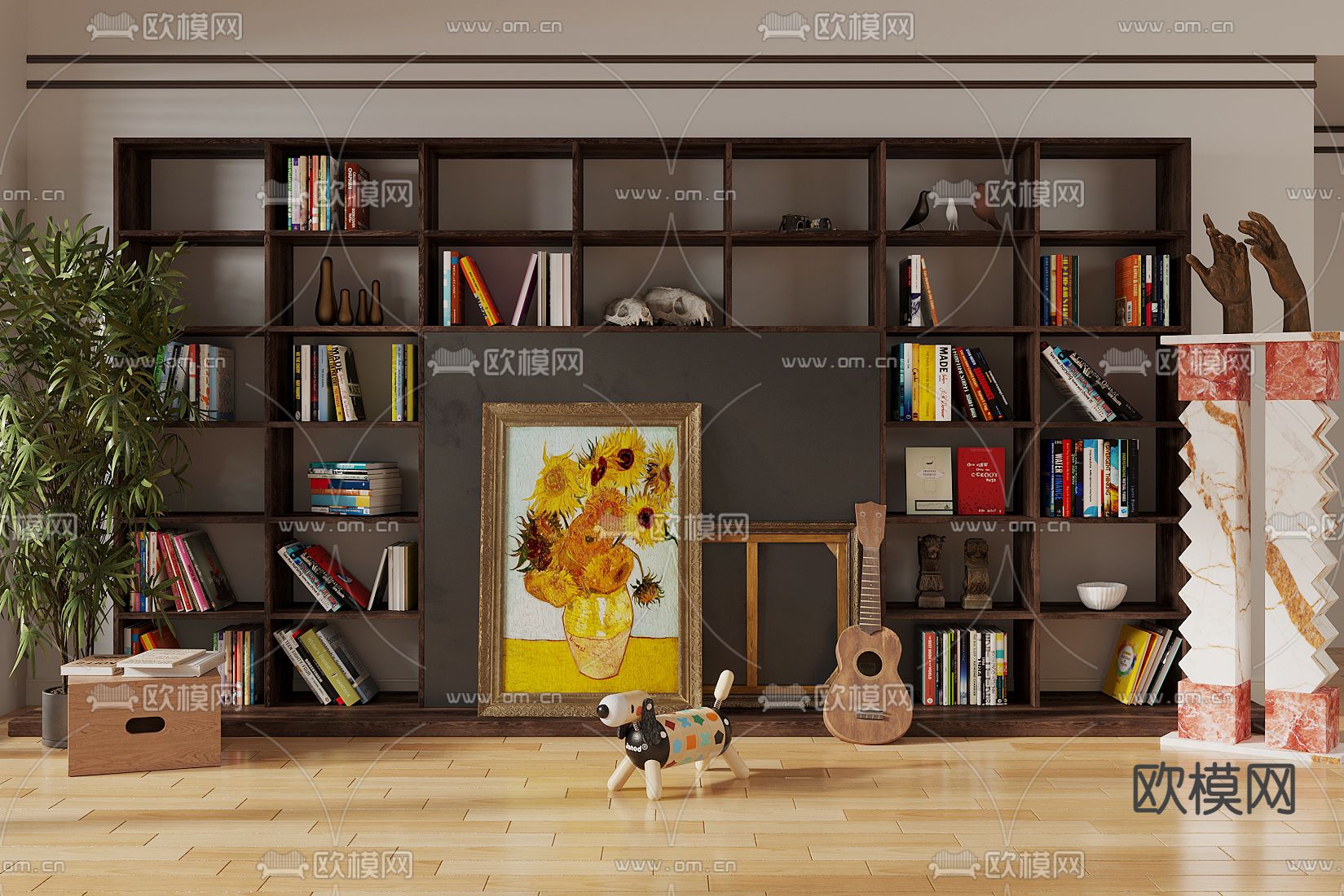 中古风书架 置物架su模型下载（渲染图1）