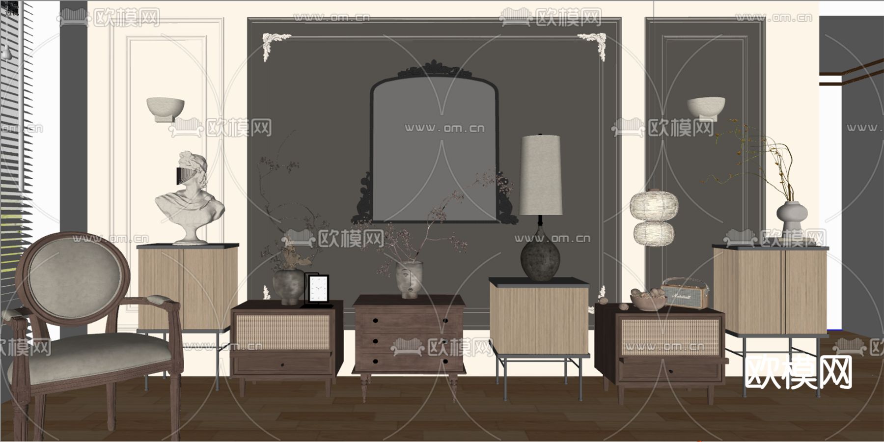 侘寂床头柜su模型下载（渲染图2）