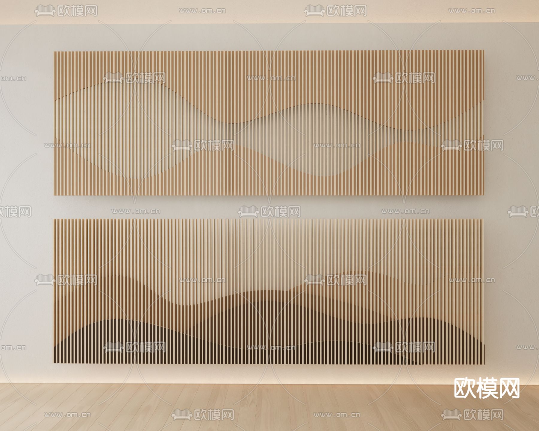 中式格栅背景墙su模型下载（渲染图1）