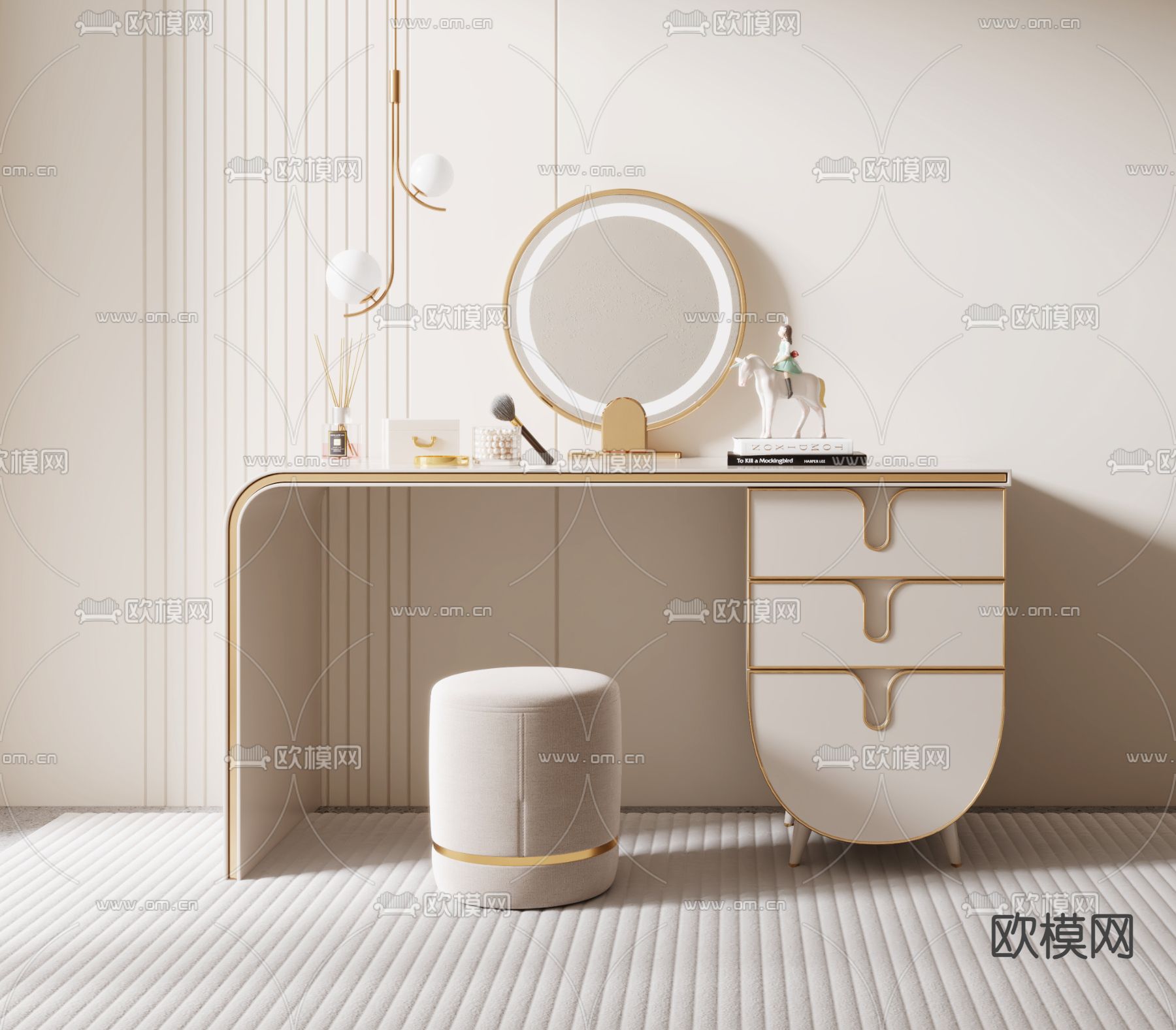 现代梳妆台su模型下载（渲染图1）