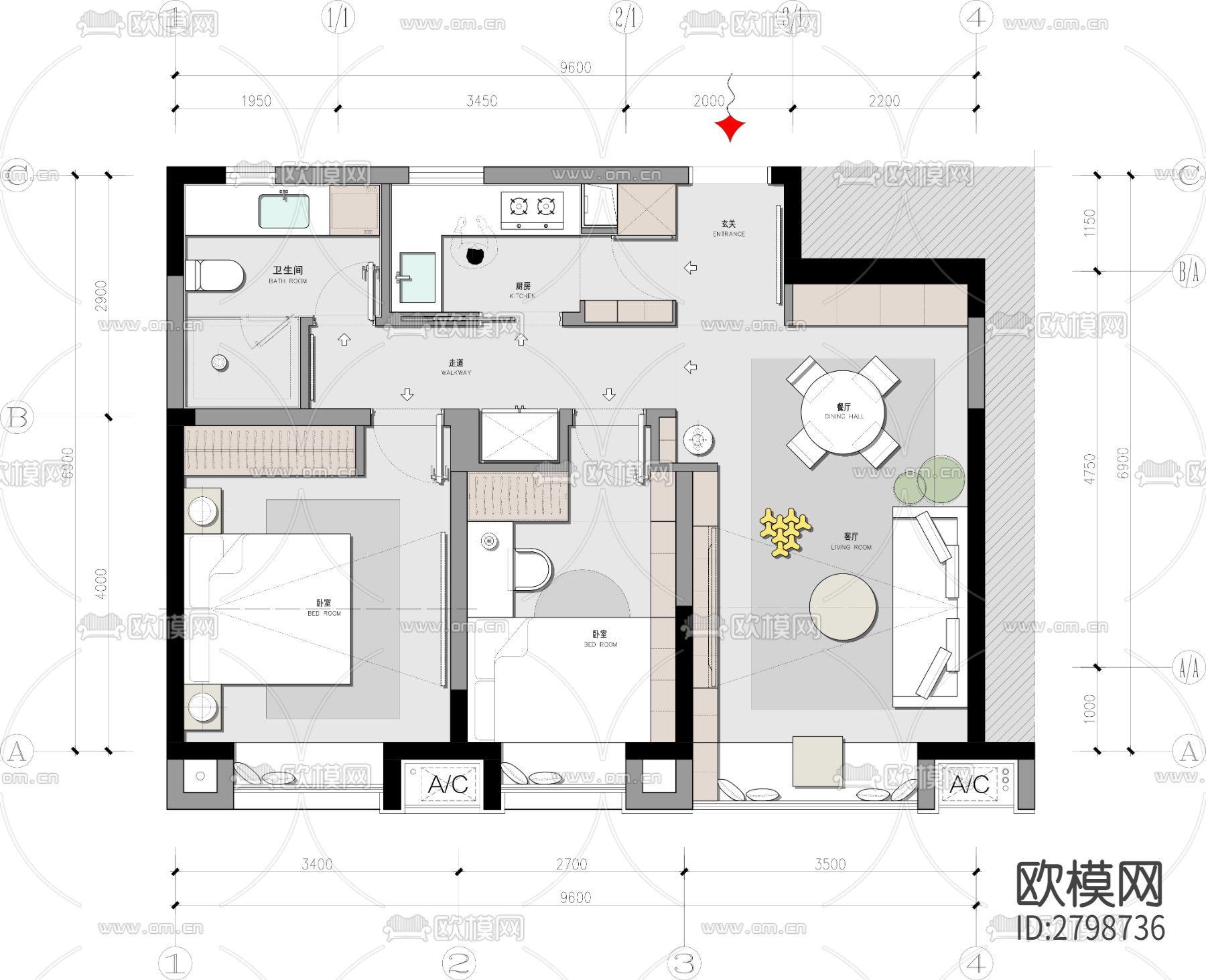 家装平层cad施工图下载