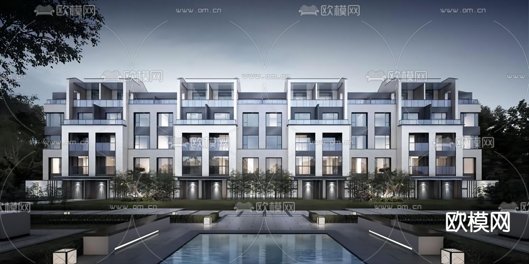 现代联排别墅su模型下载_ID14239996_sketchup模型下载-欧模网