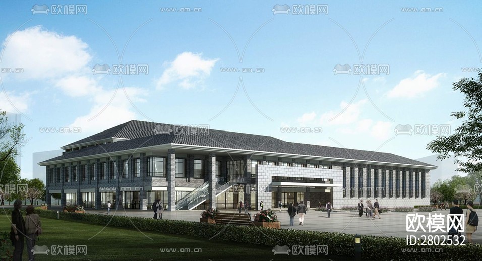 三層大學(xué)食堂大樓CAD施工圖下載(渲染圖3)