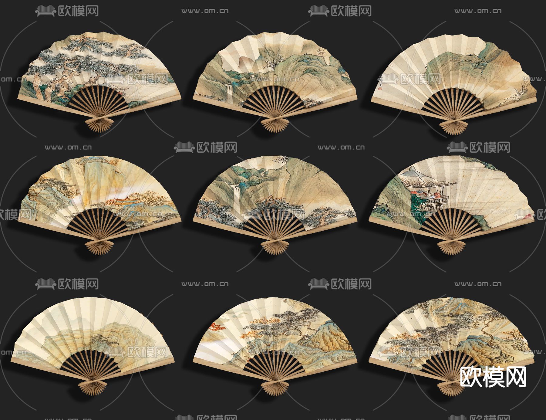 中式折扇 纸扇su模型下载_ID14238807_sketchup模型下载-欧模网