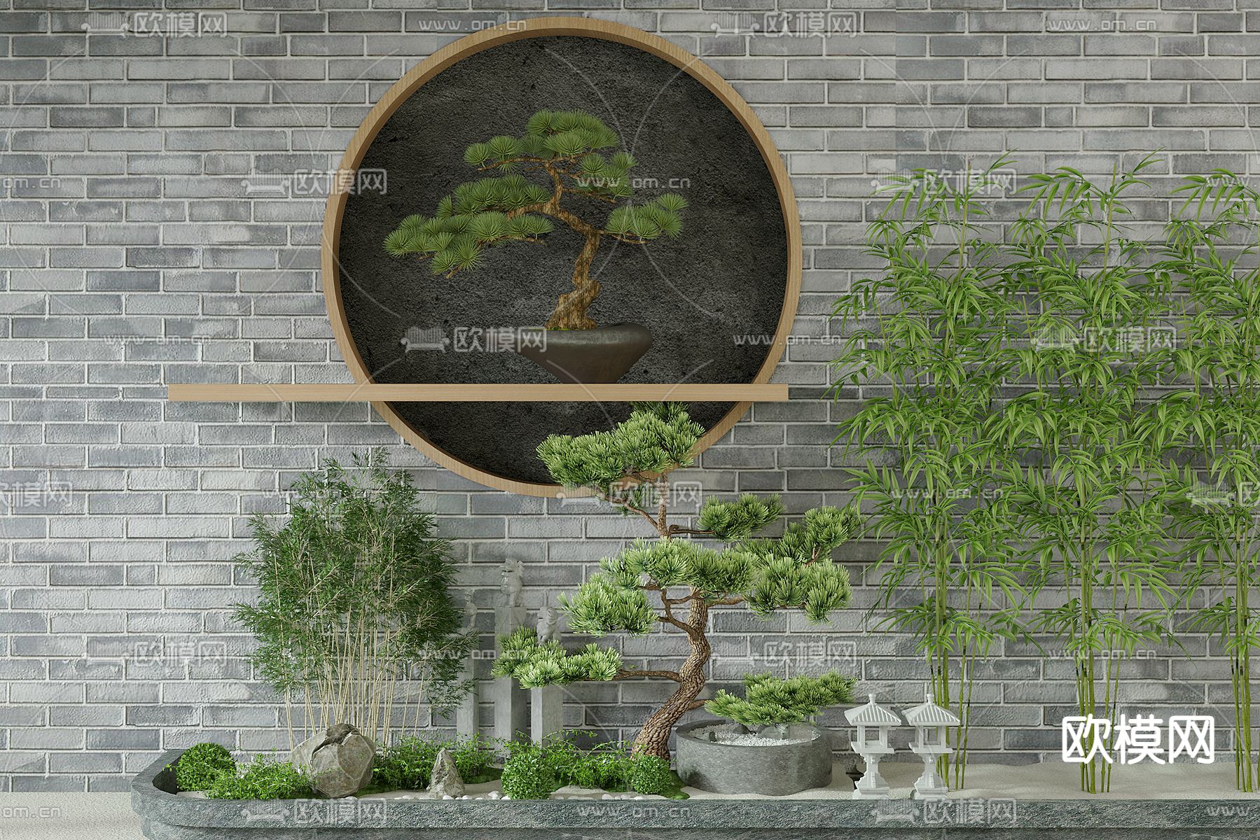 松树造景 绿植堆 竹子3d模型下载