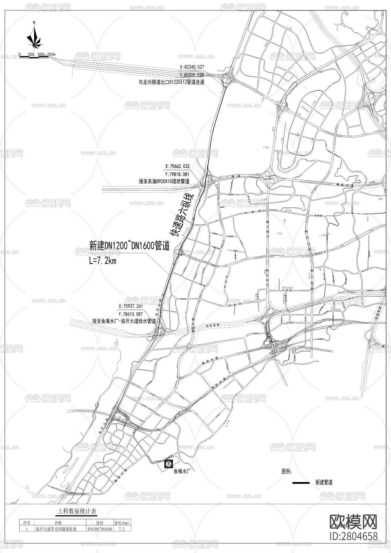 鱼嘴水厂二期输配水cad工程图下载（渲染图1）