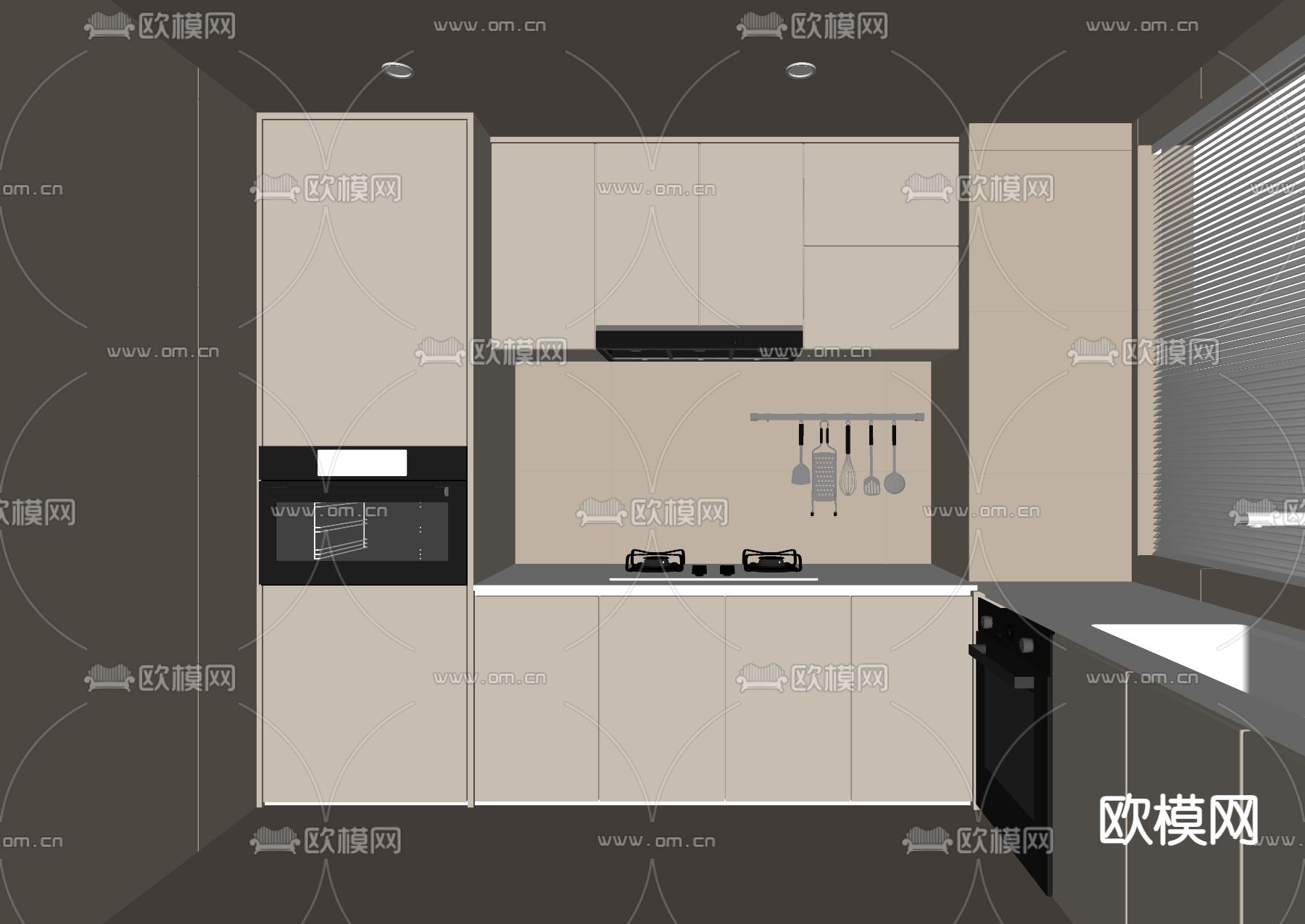 现代厨房橱柜su模型下载（渲染图2）