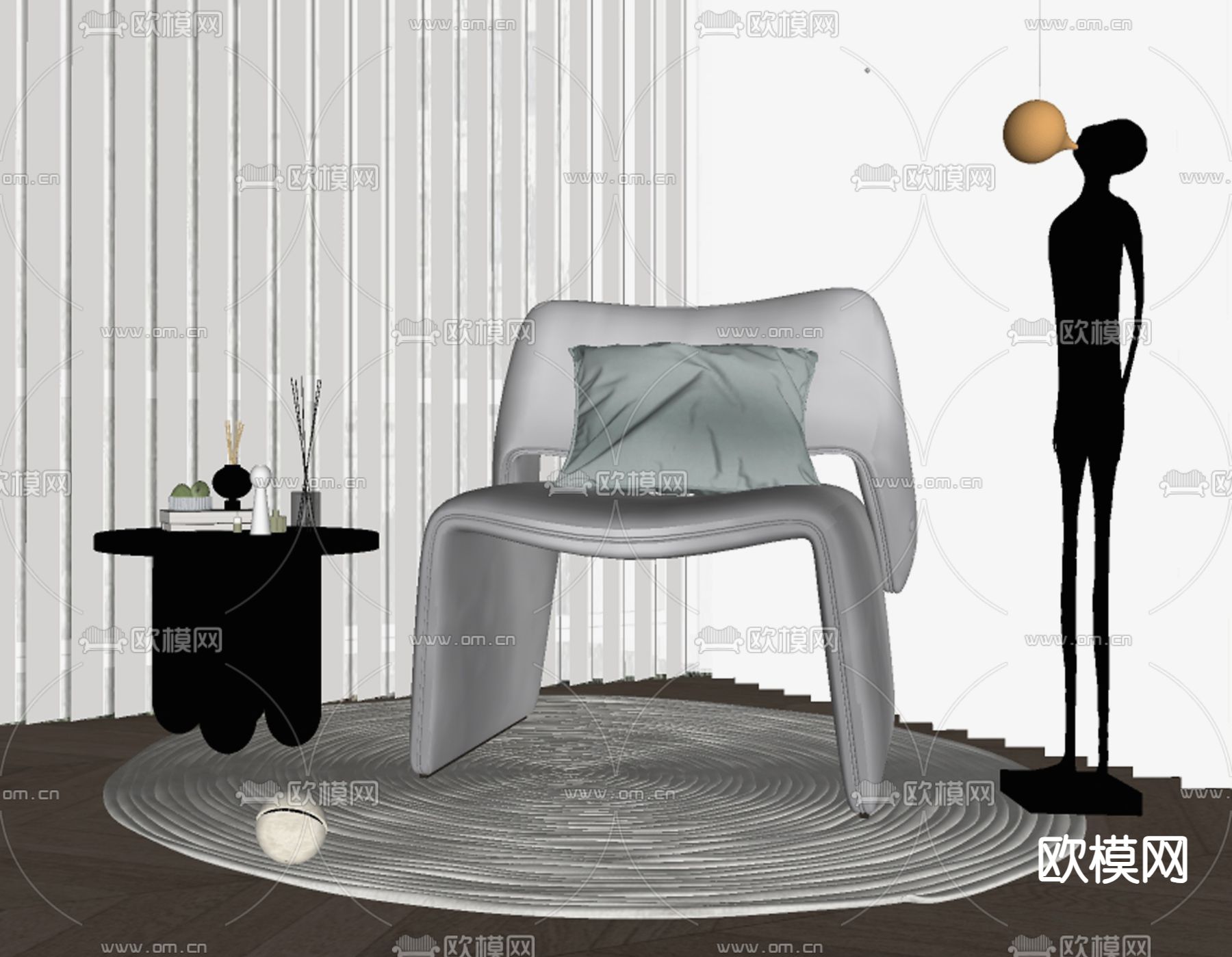 休闲沙发su模型下载（渲染图2）