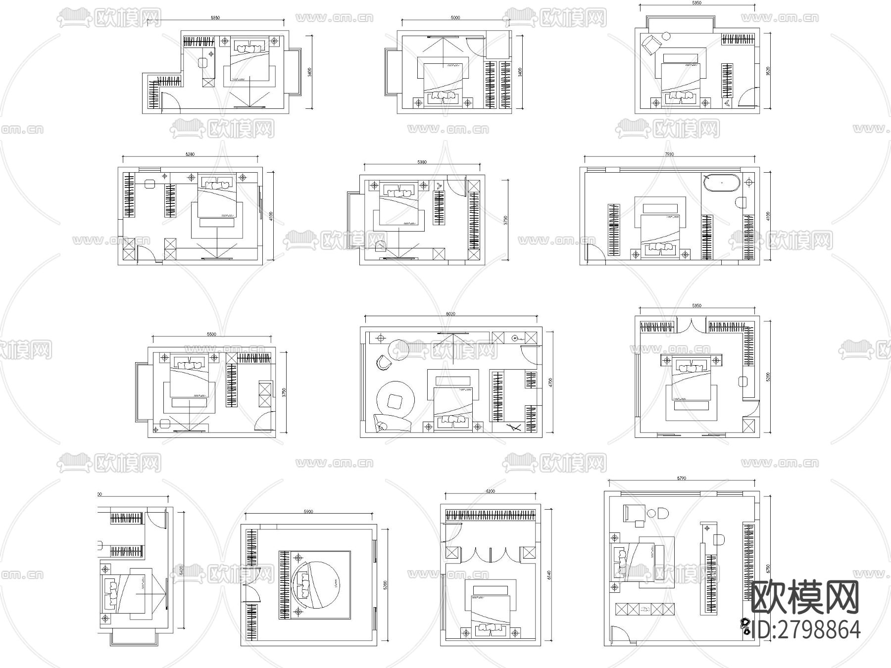 100个卧室cad图库下载（渲染图4）