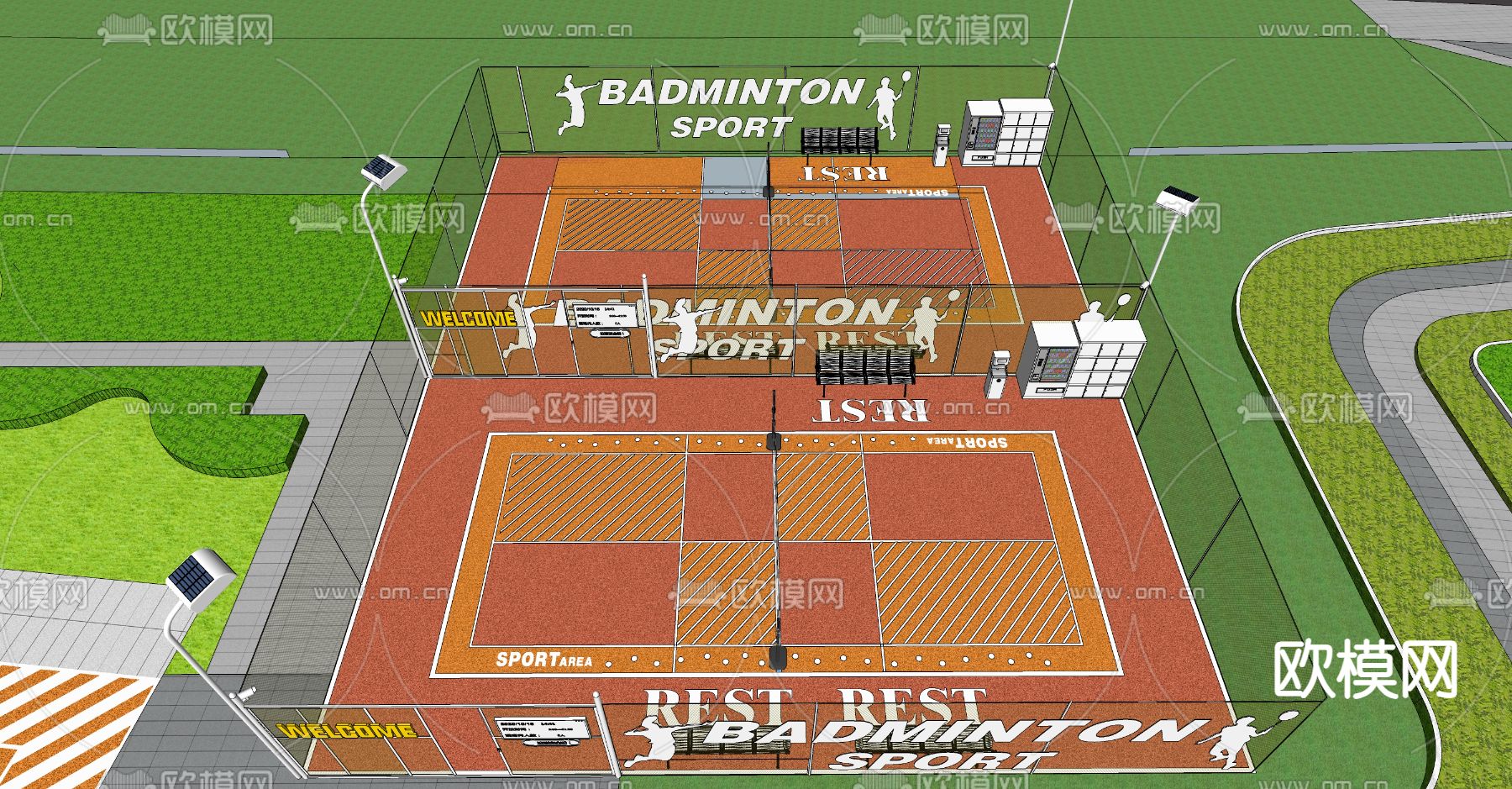 现代羽毛球场su模型下载（渲染图3）