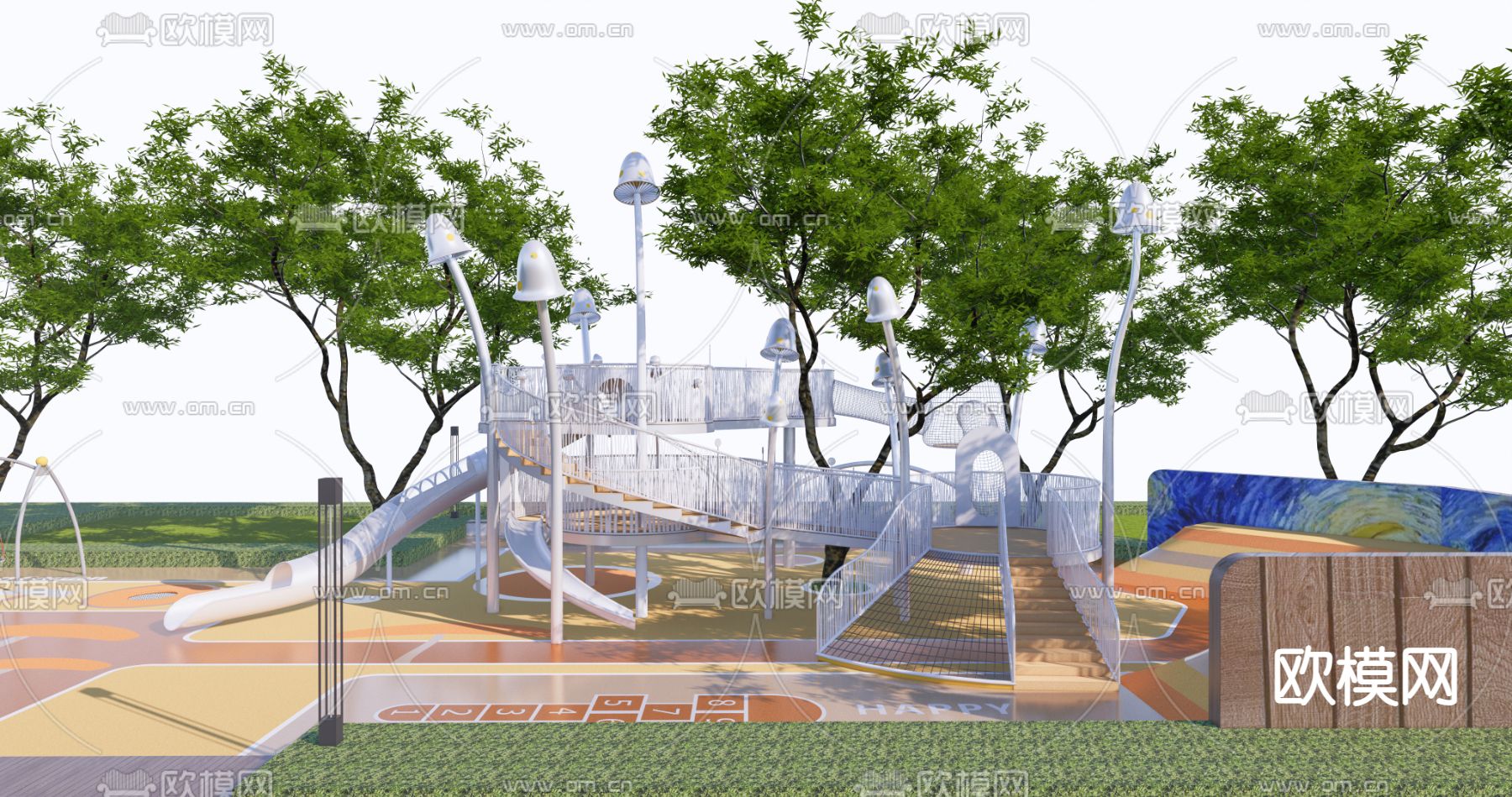 儿童器材 滑梯 塑胶场地su模型下载（渲染图1）