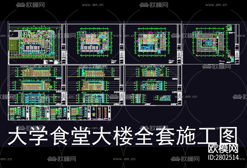 大學(xué)食堂大樓全套CAD施工圖下載(渲染圖4)