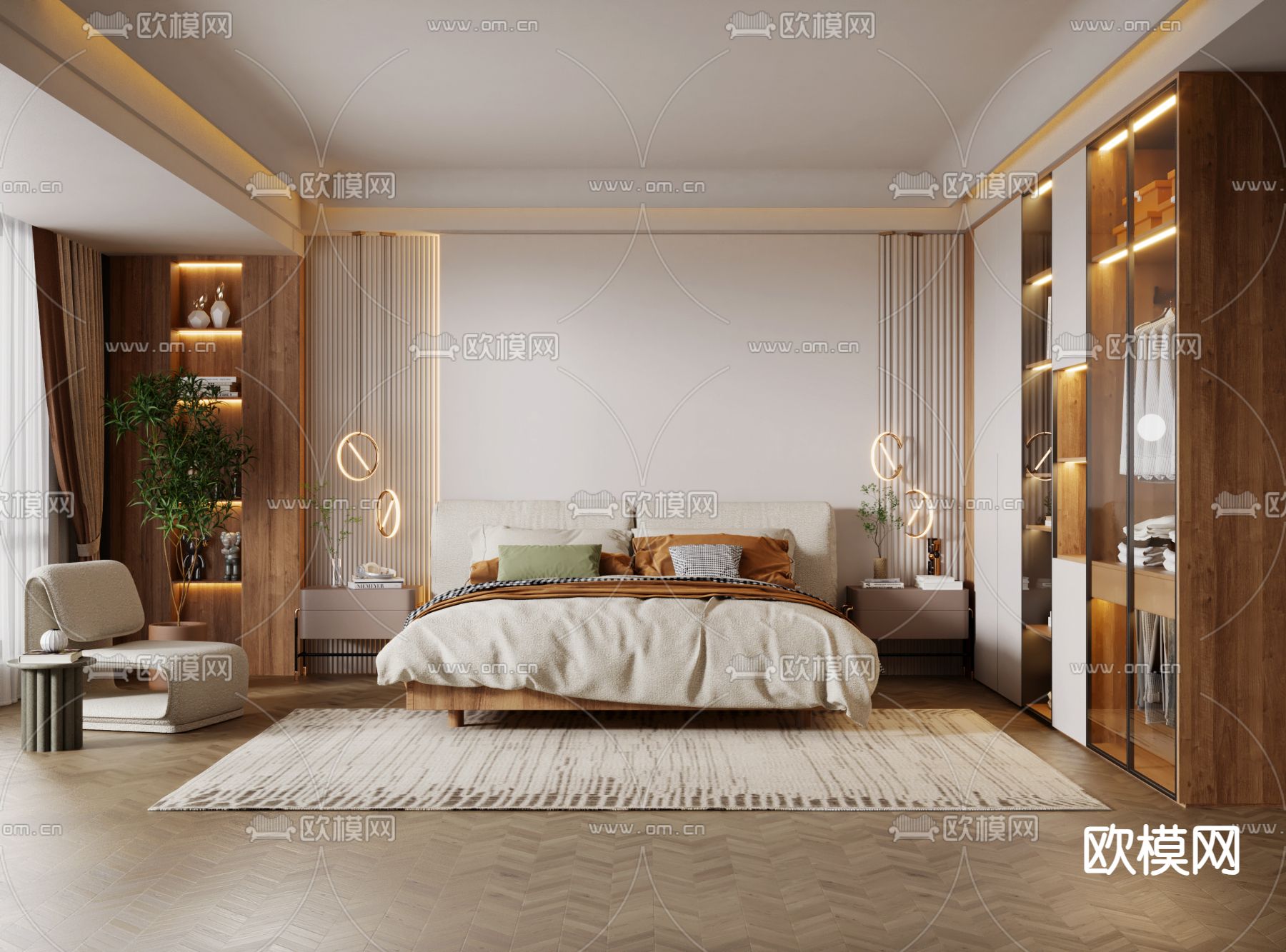 北欧卧室 主卧3d模型下载（渲染图1）