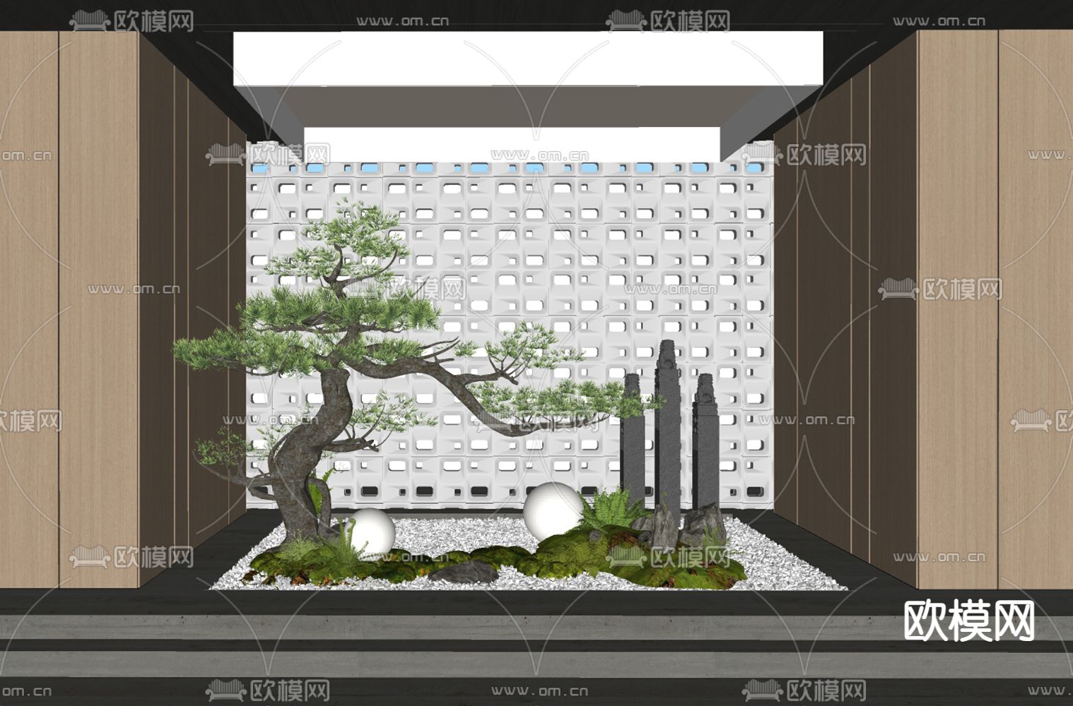 新中式景观造景su模型下载（渲染图2）