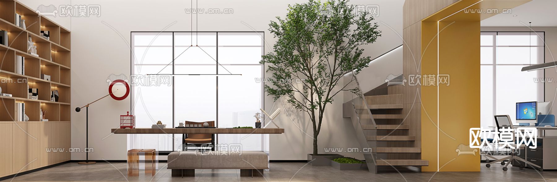 开放式办公室 办公区3d模型下载（渲染图2）