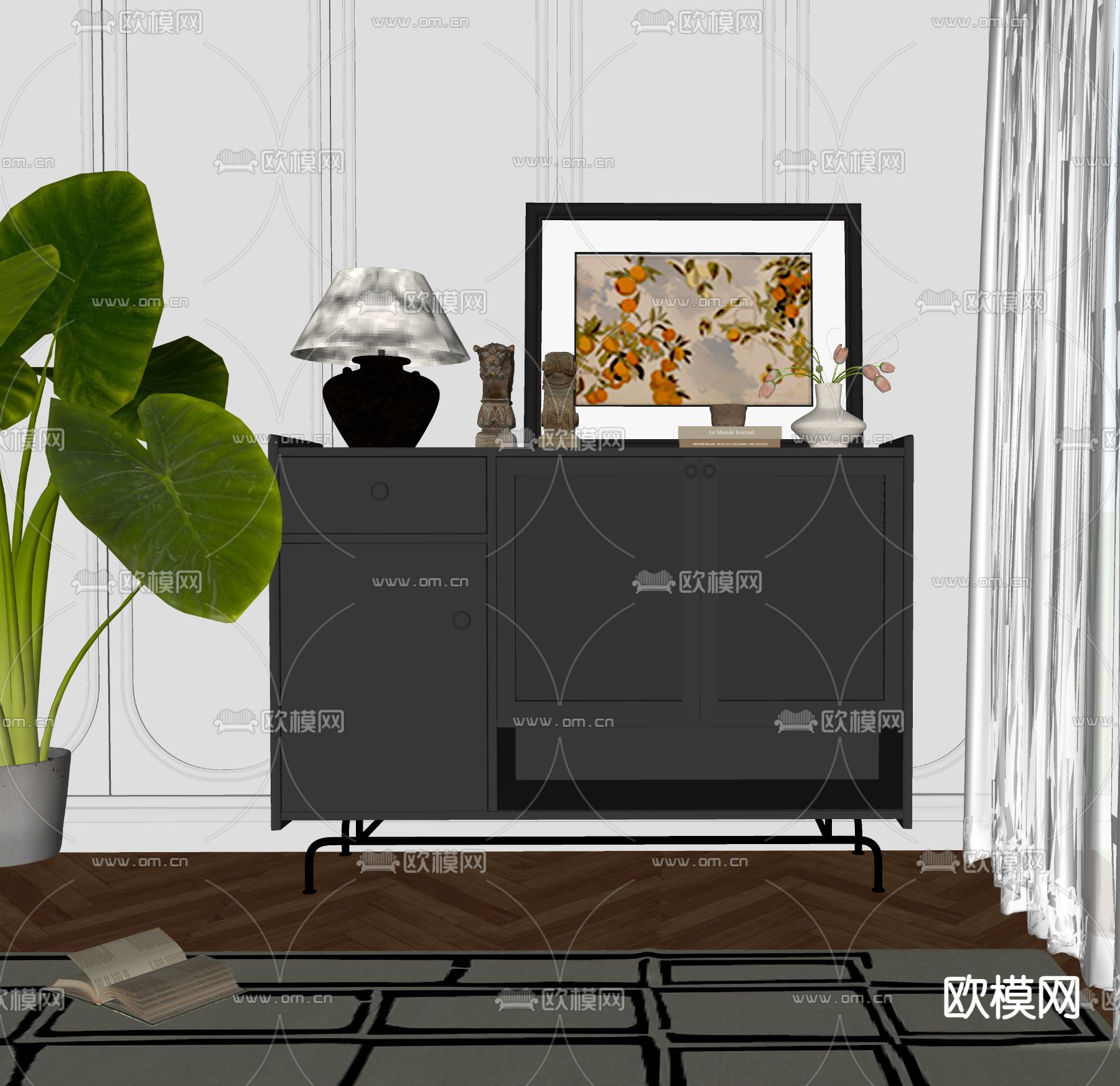 现代玄关柜 鞋柜su模型下载（渲染图2）