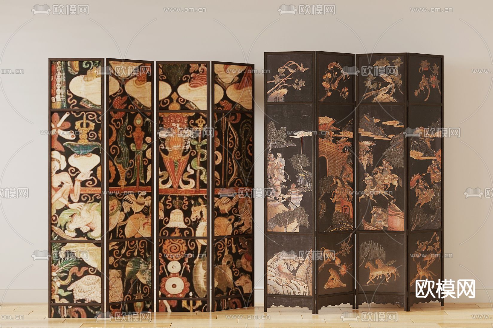 中古风屏风 隔断3d模型下载
