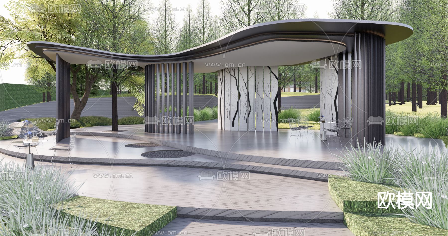 住宅小区景观 台阶景观su模型下载（渲染图2）