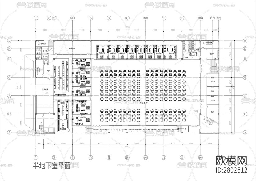 大學(xué)食堂平立剖+廚房流程圖CAD施工圖下載(渲染圖5)