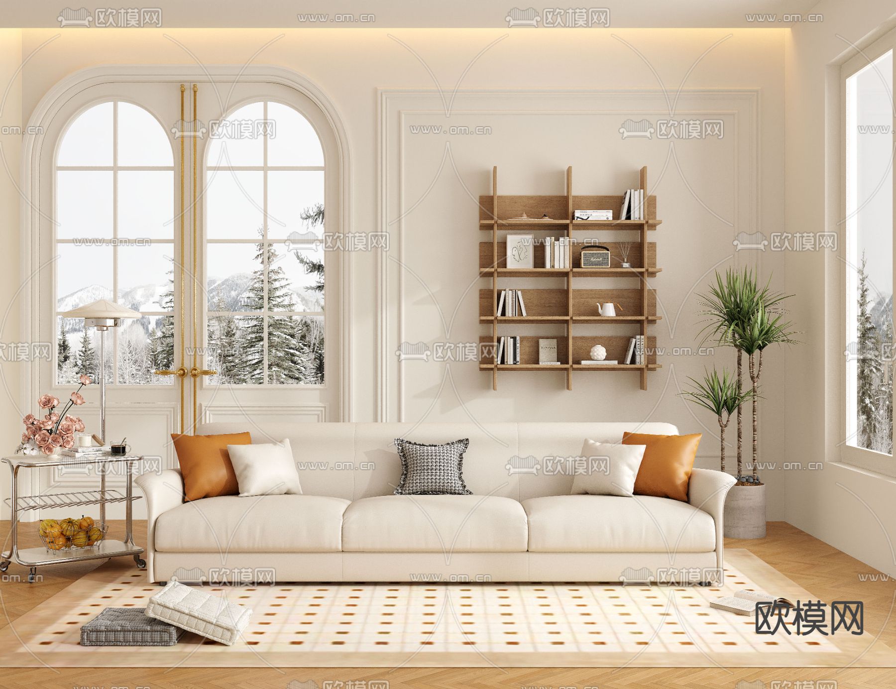 奶油风沙发 多人沙发 三人沙发3d模型下载