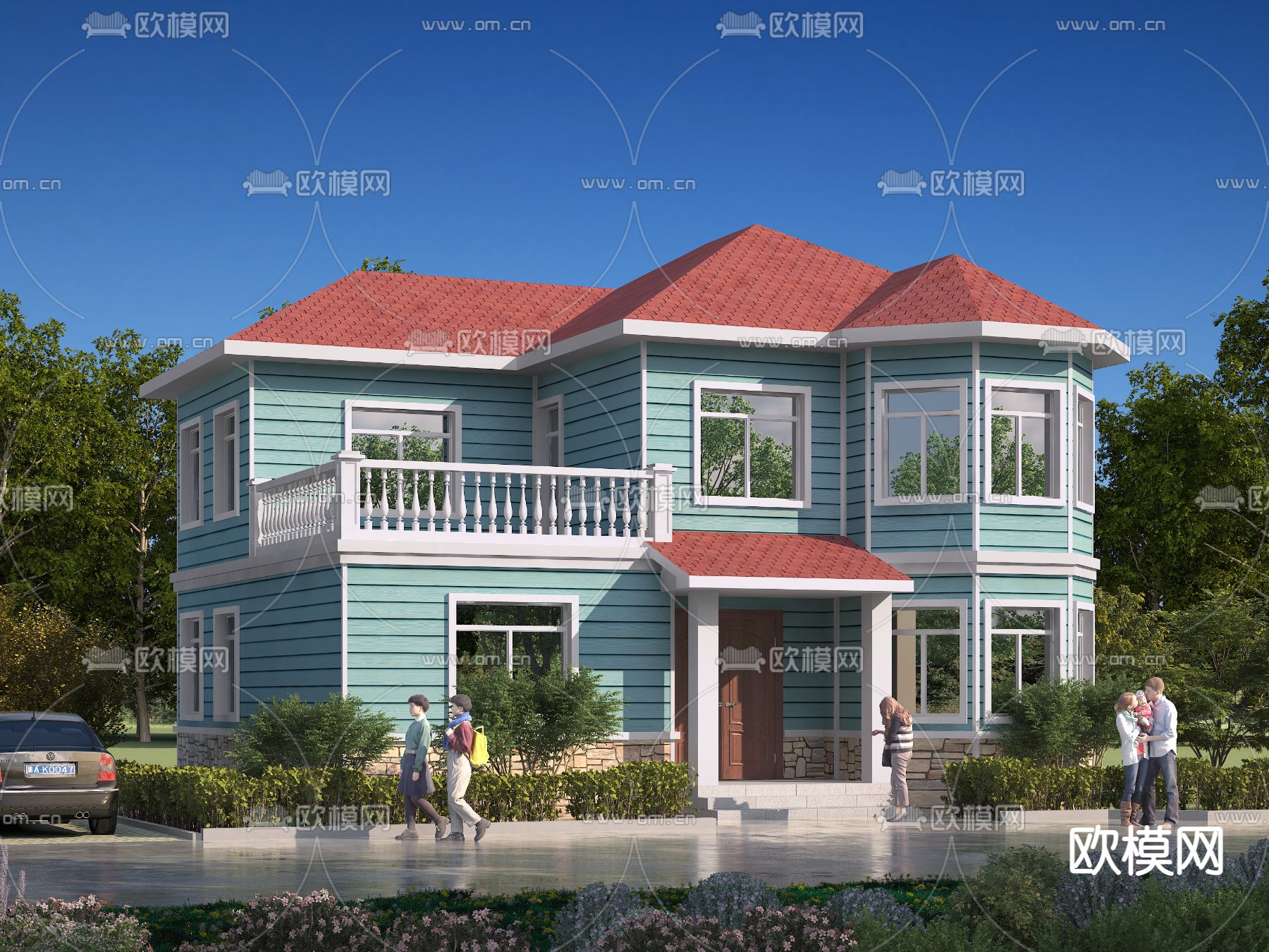 美式别墅外观3d模型下载