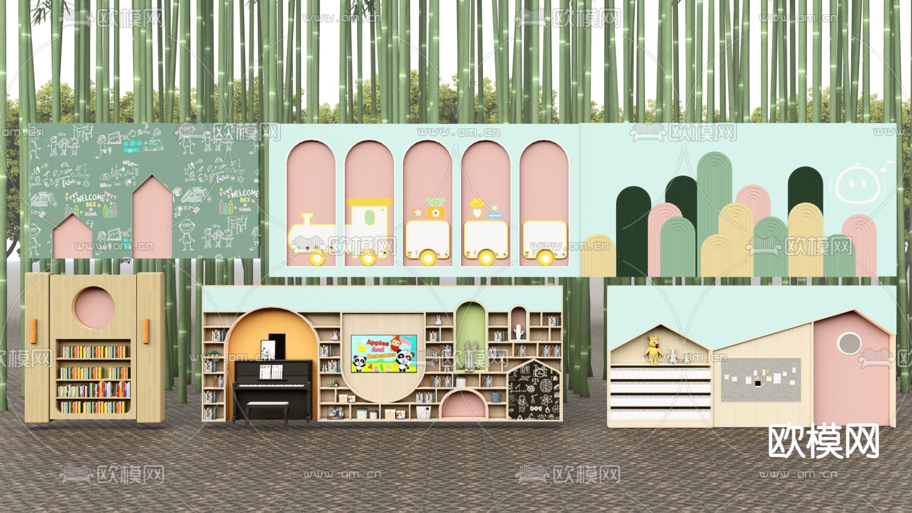 现代书架 文创展架 置物架su模型下载（渲染图1）