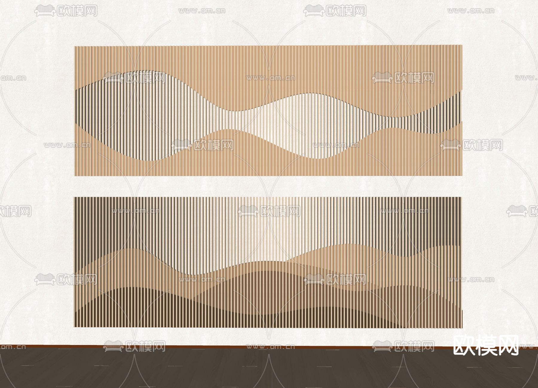 中式格栅背景墙su模型下载（渲染图2）
