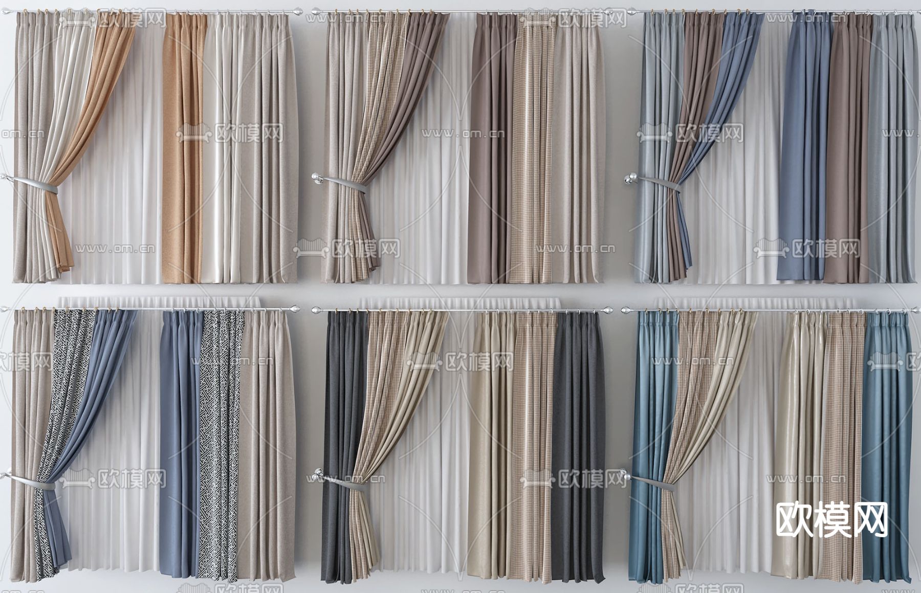 现代窗帘 窗纱3d模型下载