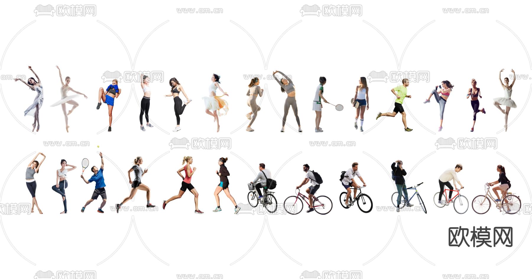 运动人物 骑行男人 女人su模型下载（渲染图1）