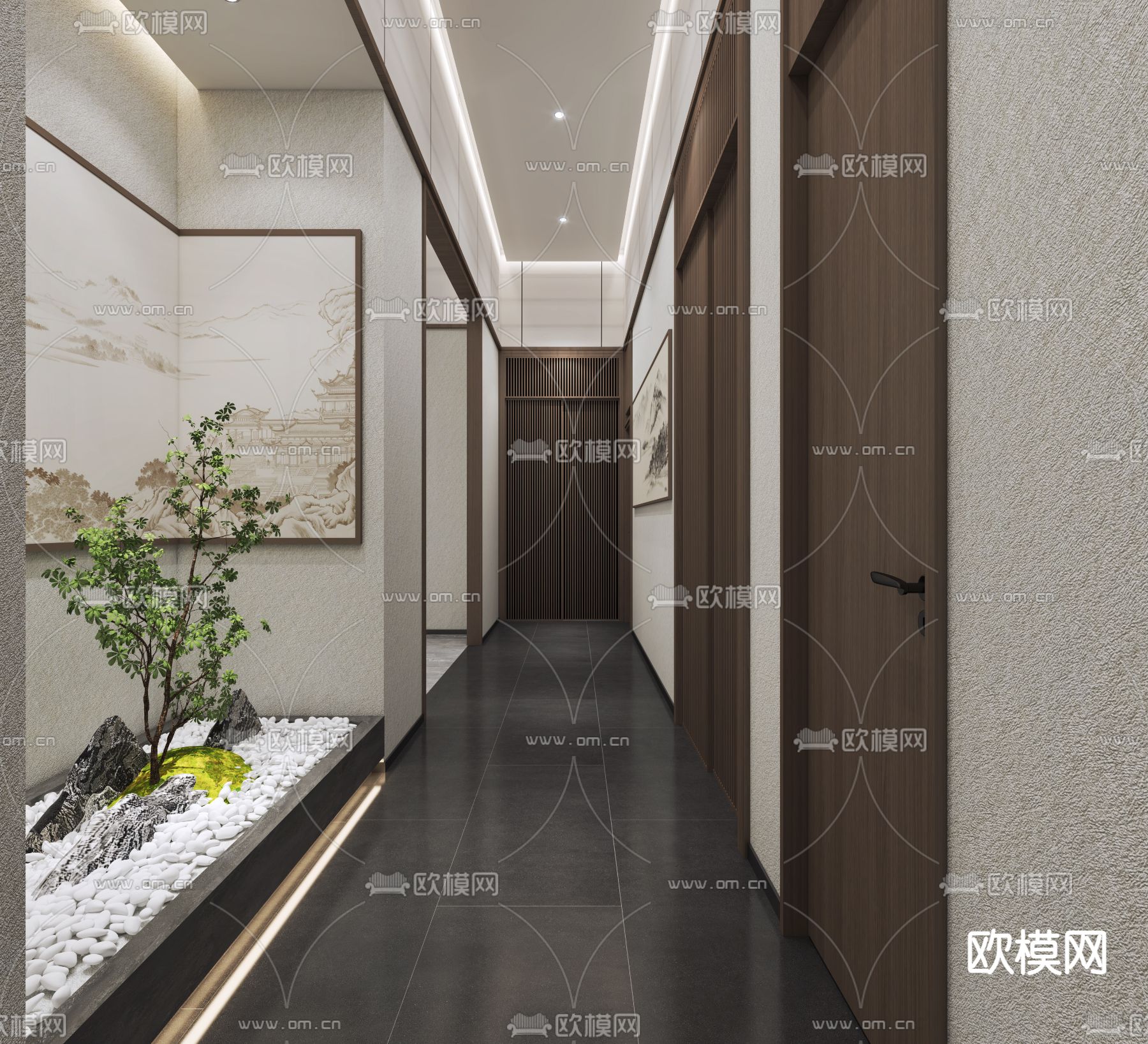 酒店会所走廊 过道3d模型下载（渲染图1）