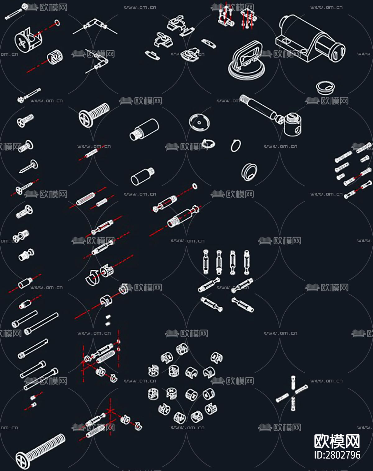 五金配件库安装图五金素材CAD施工图下载（渲染图4）