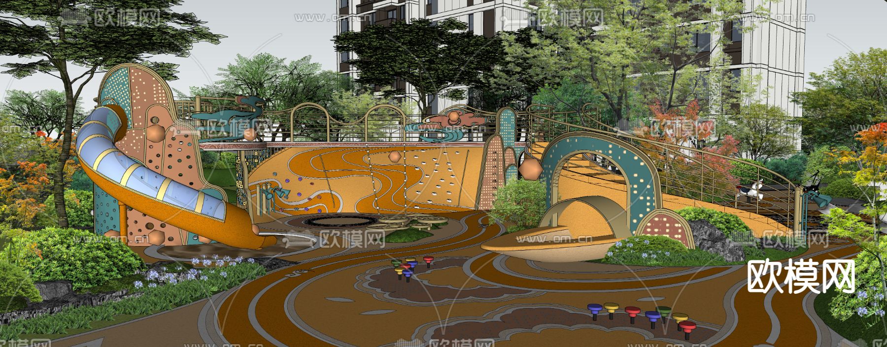 儿童游乐区 儿童器材su模型下载（渲染图3）