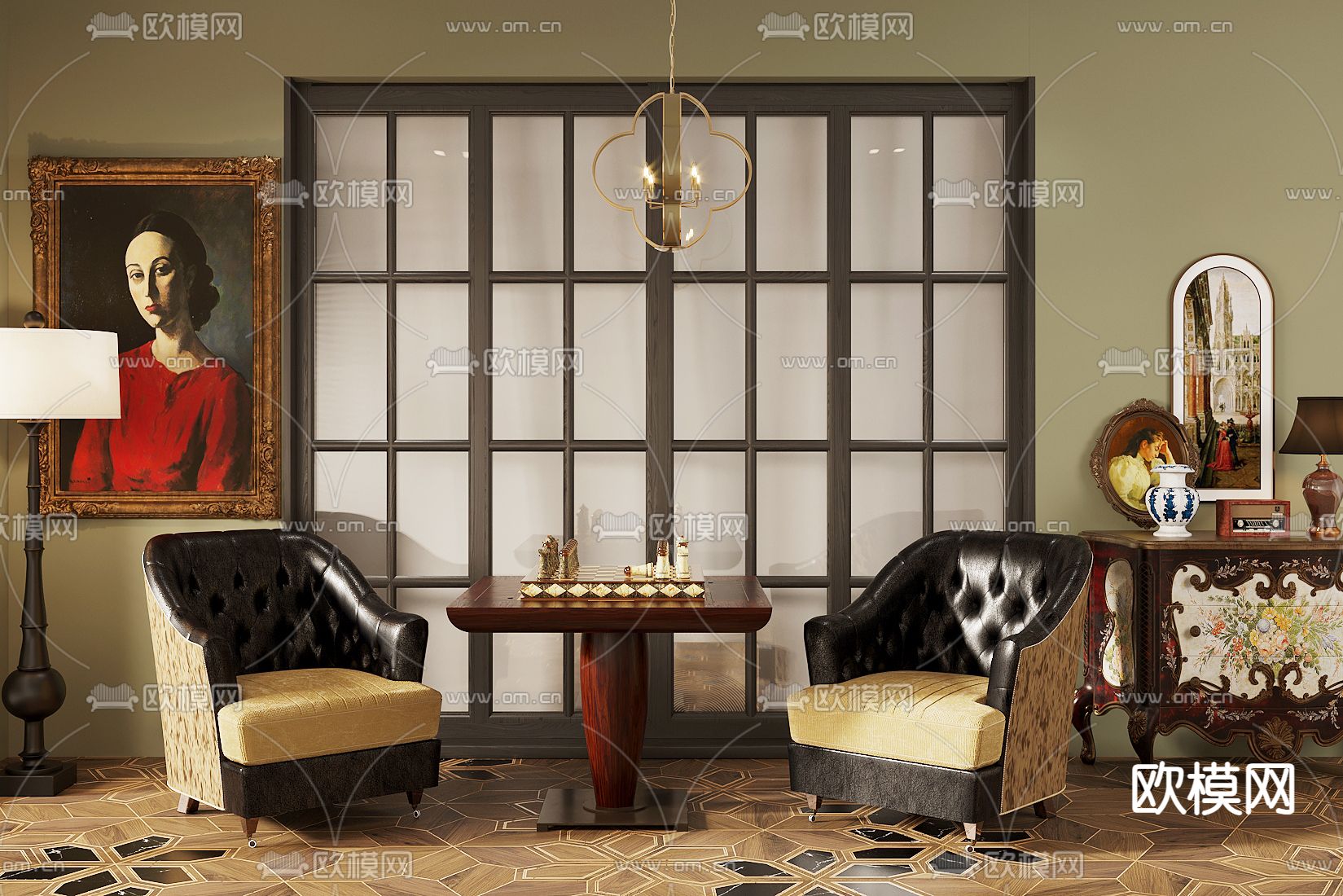 欧式古典棋桌3d模型下载