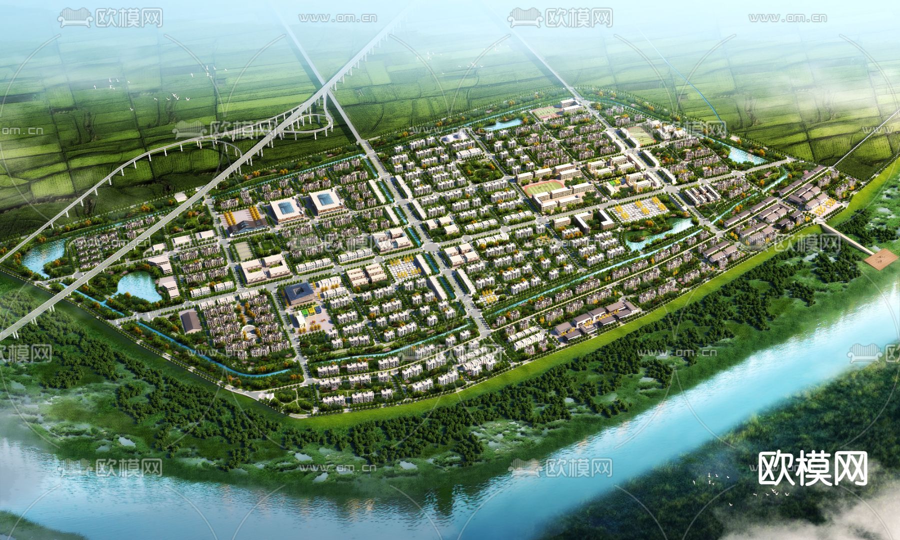 城市规划鸟瞰3d模型下载_ID14238149_3dmax免费模型-欧模网