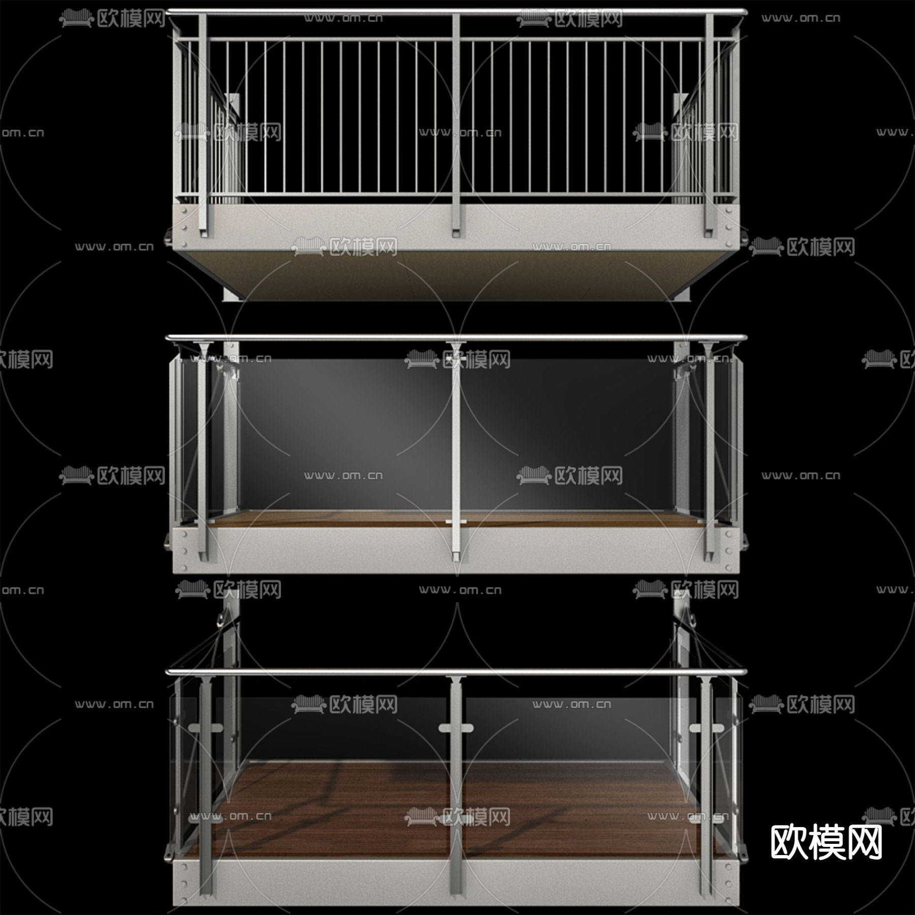 阳台栏杆 玻璃护栏3d模型下载（渲染图3）