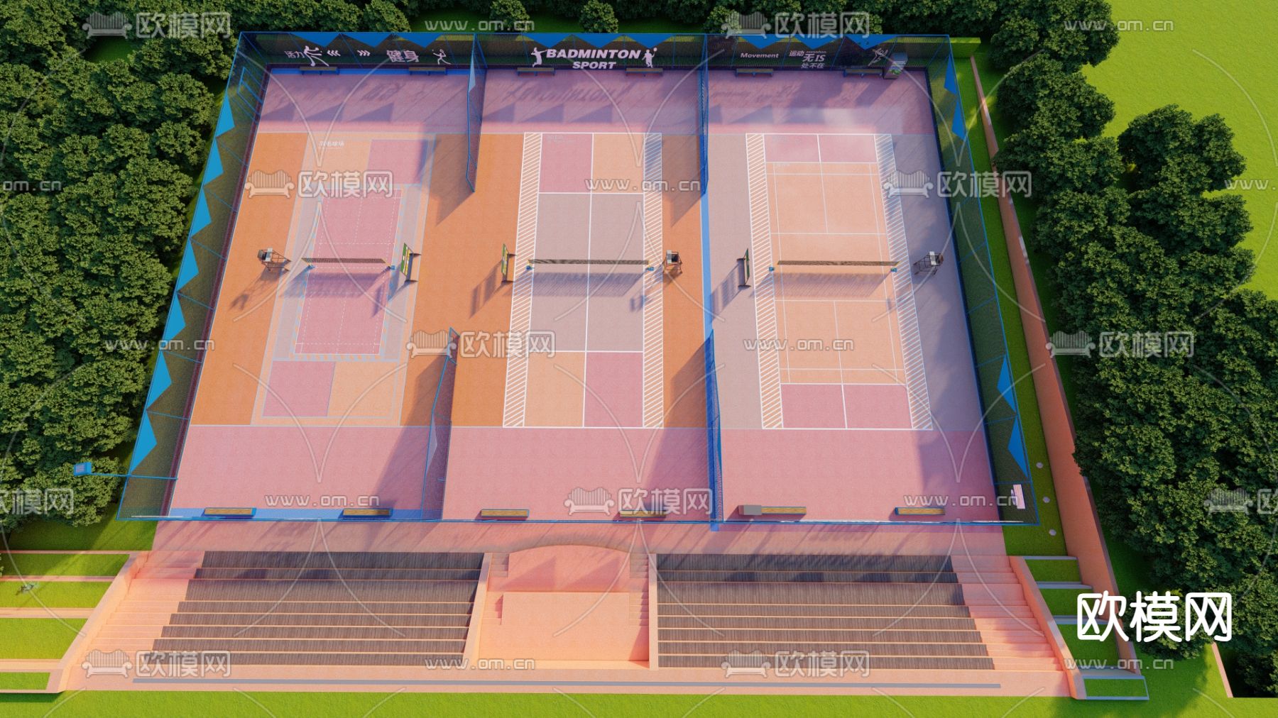 网球场 运动健身球场su模型下载（渲染图1）
