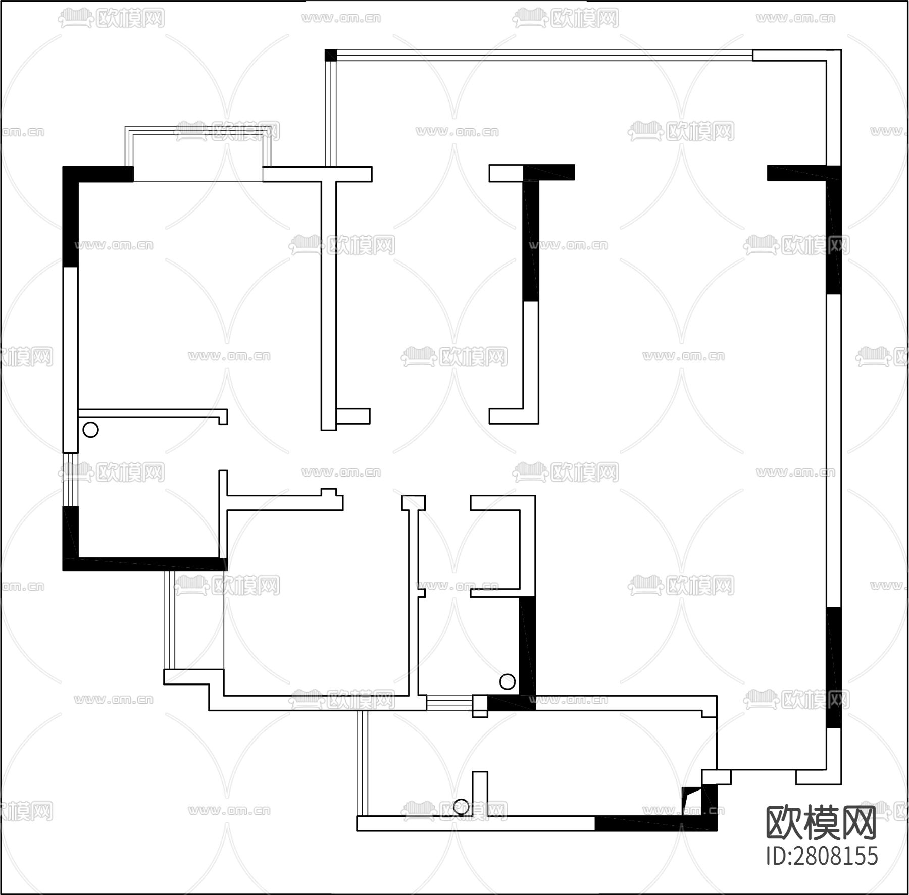 大平层CAD施工图下载（渲染图2）