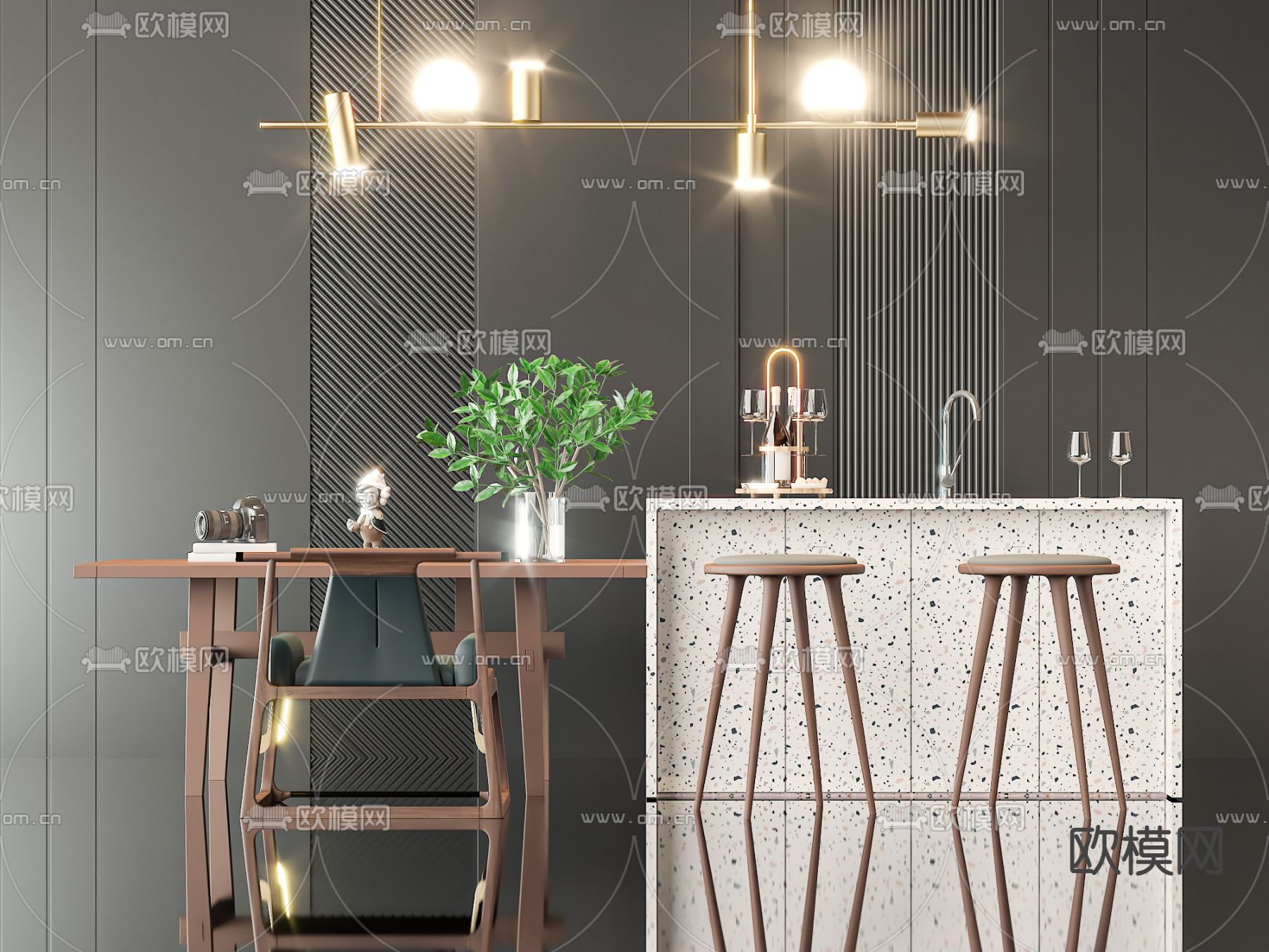 新中式吧台 中岛台3d模型下载