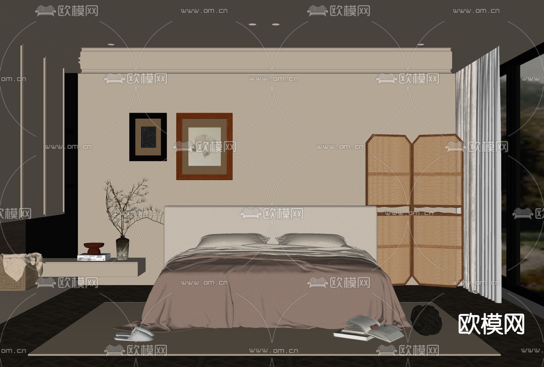 侘寂卧室su模型下载（渲染图2）