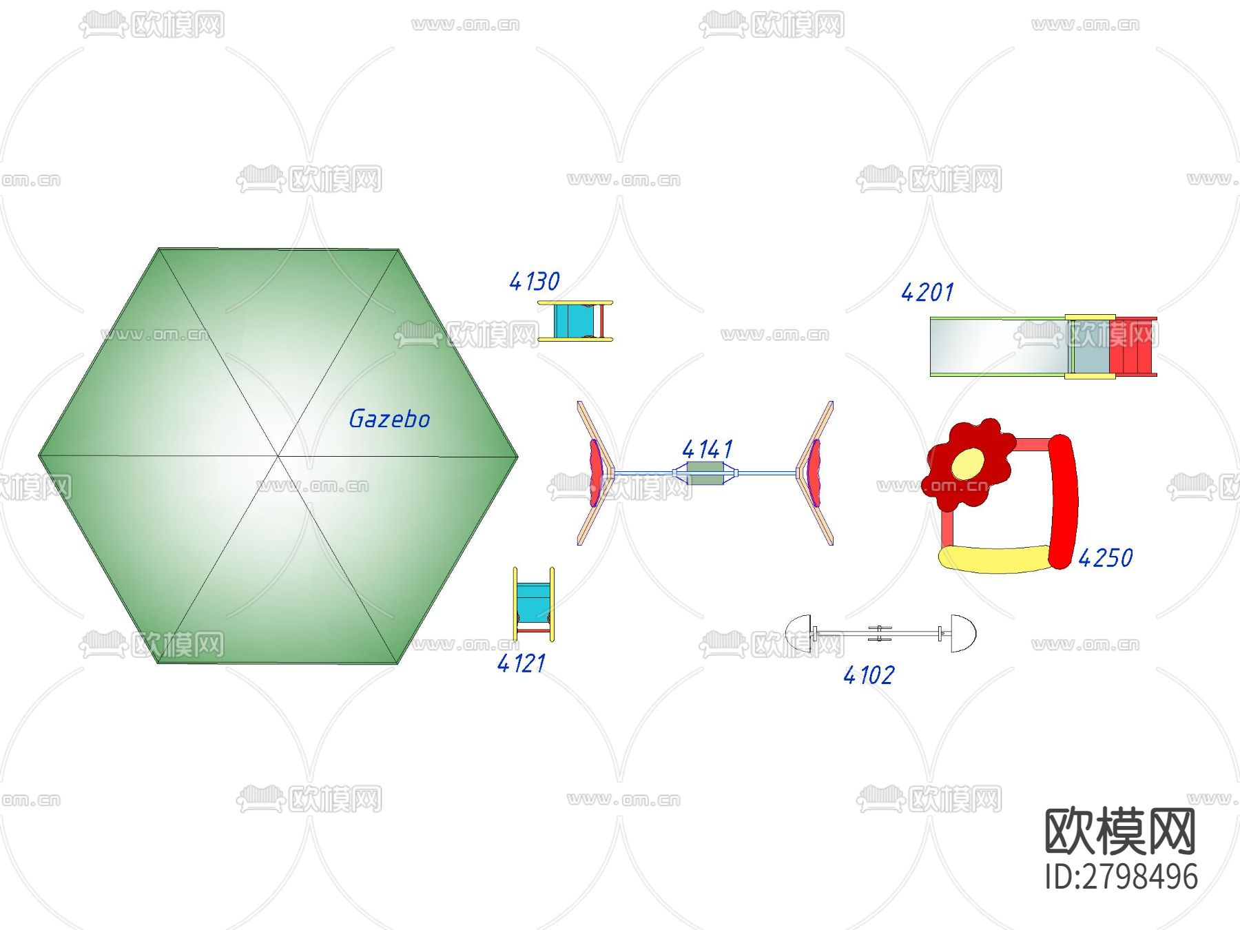 精选儿童游乐设施cad图库下载（渲染图2）