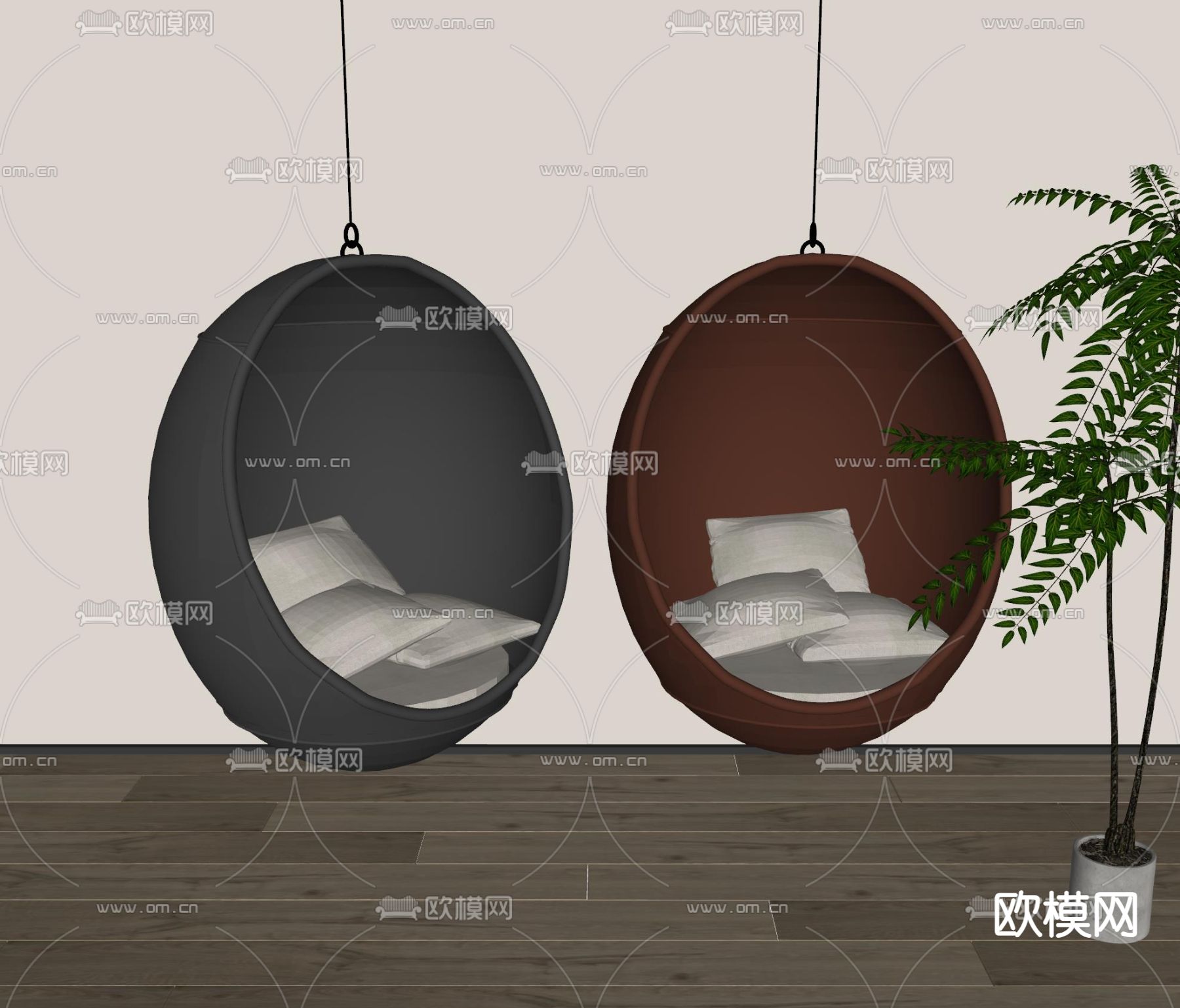现代吊椅 吊篮su模型下载（渲染图2）