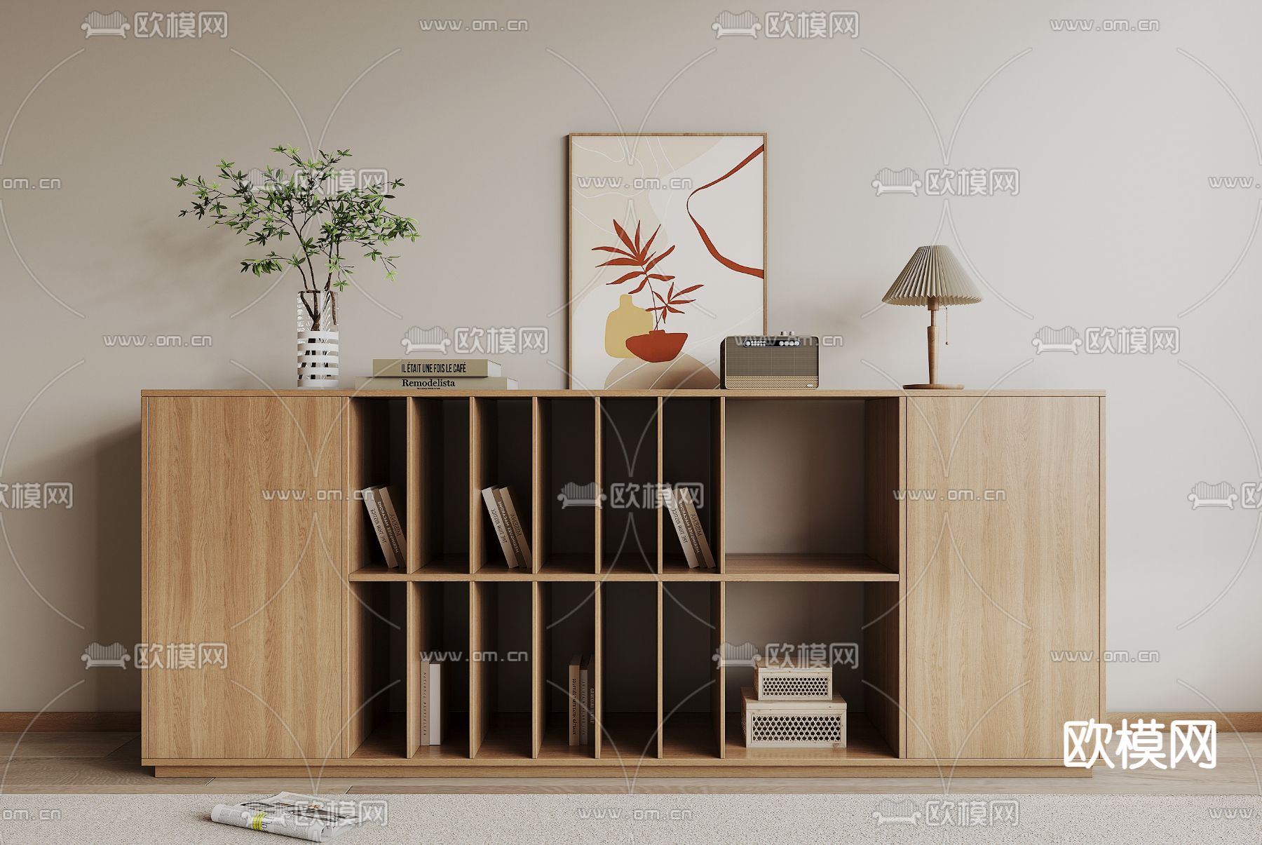 北欧矮柜 书柜su模型下载（渲染图1）