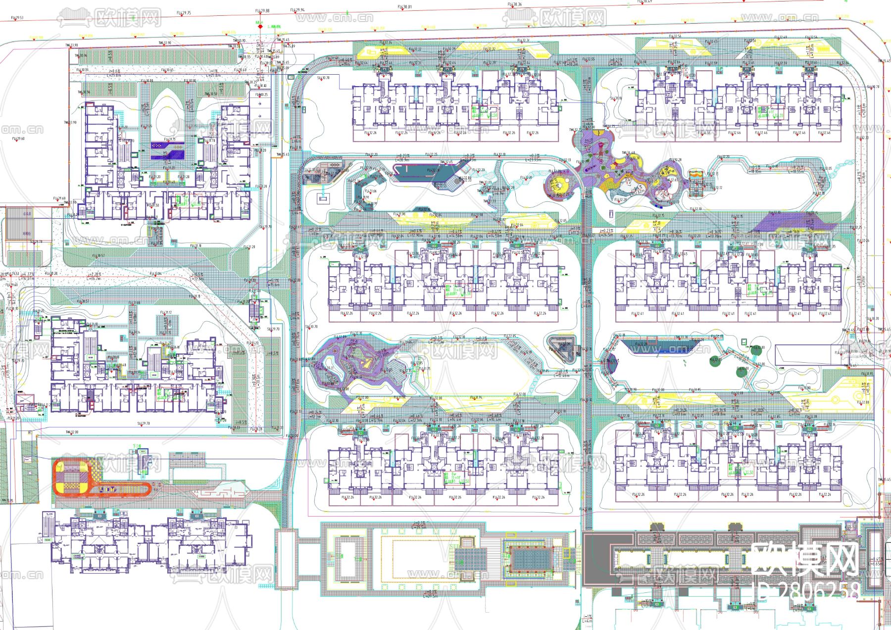 小区景观平面设计 居住区cad平面图-免费3dmax模型库-欧模网